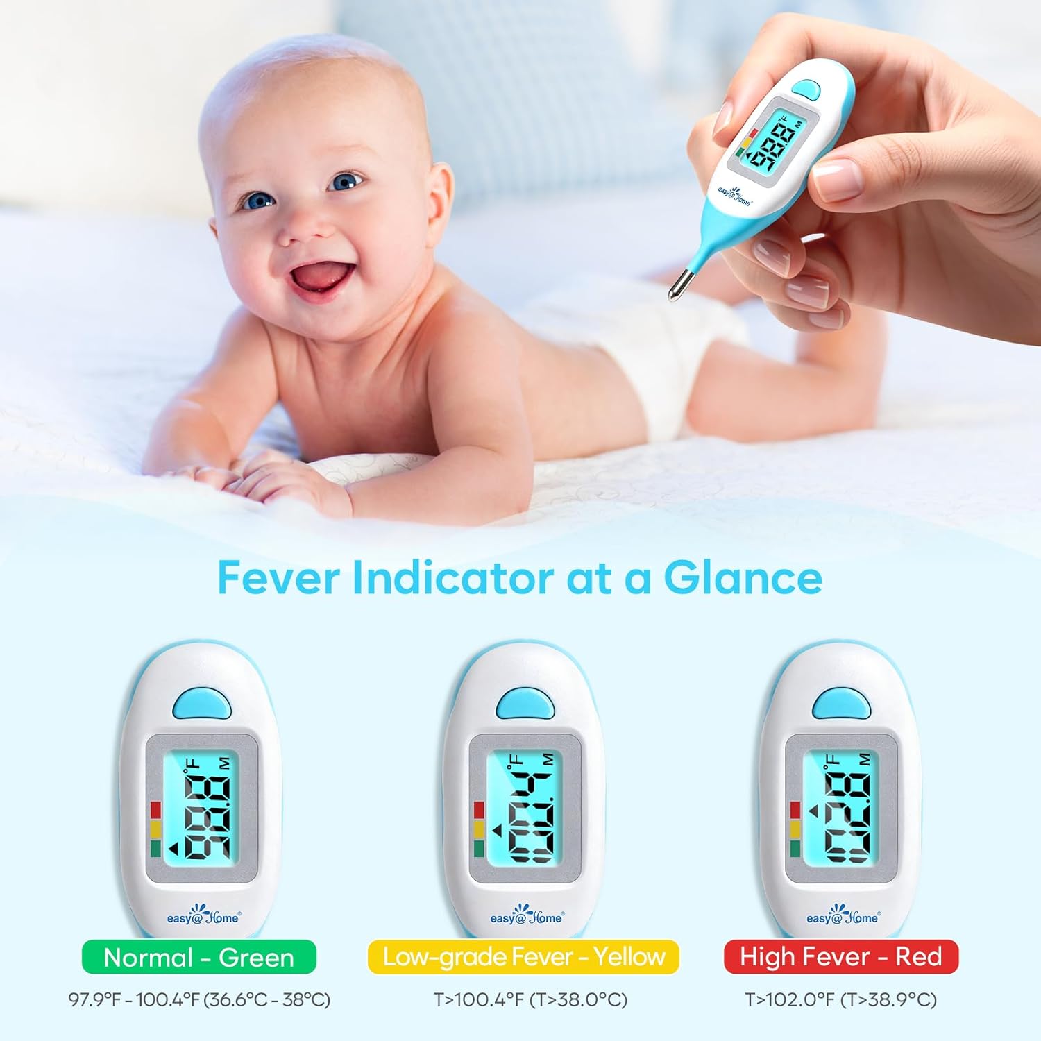 Easy@Home Baby Rectal Thermometer with Fever Indicator, Clear LCD Display for Fast Readings, Soft Flexible Tip for Infant & Newborn Use – EMT-027 - Image 3