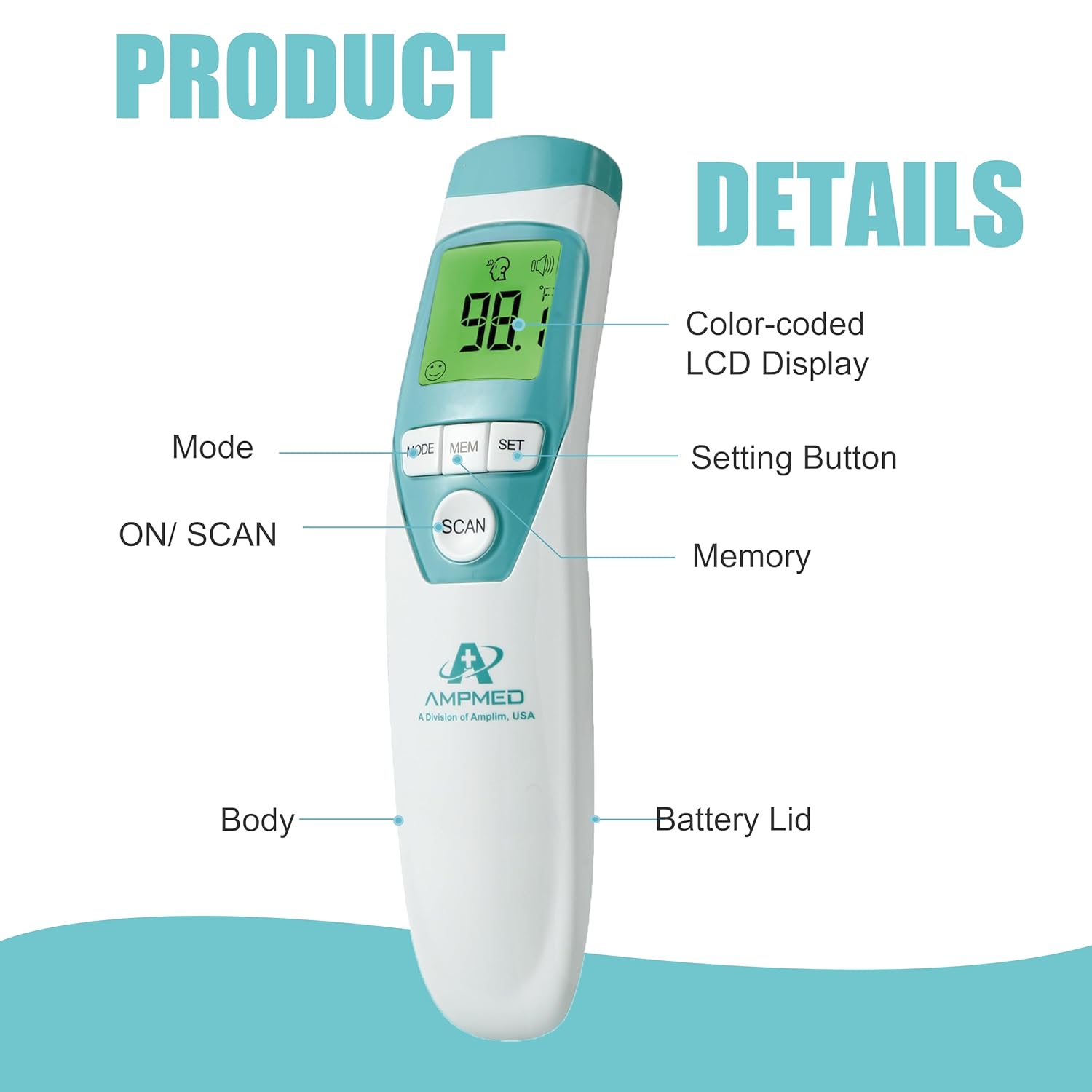 Alternative view of Amplim Hospital Medical Grade Non-Contact No-Touch Forehead Thermometer for Baby and Adults. Touchless Temporal Fever Thermometer, Fast and Accurate Digital Baby Thermometer