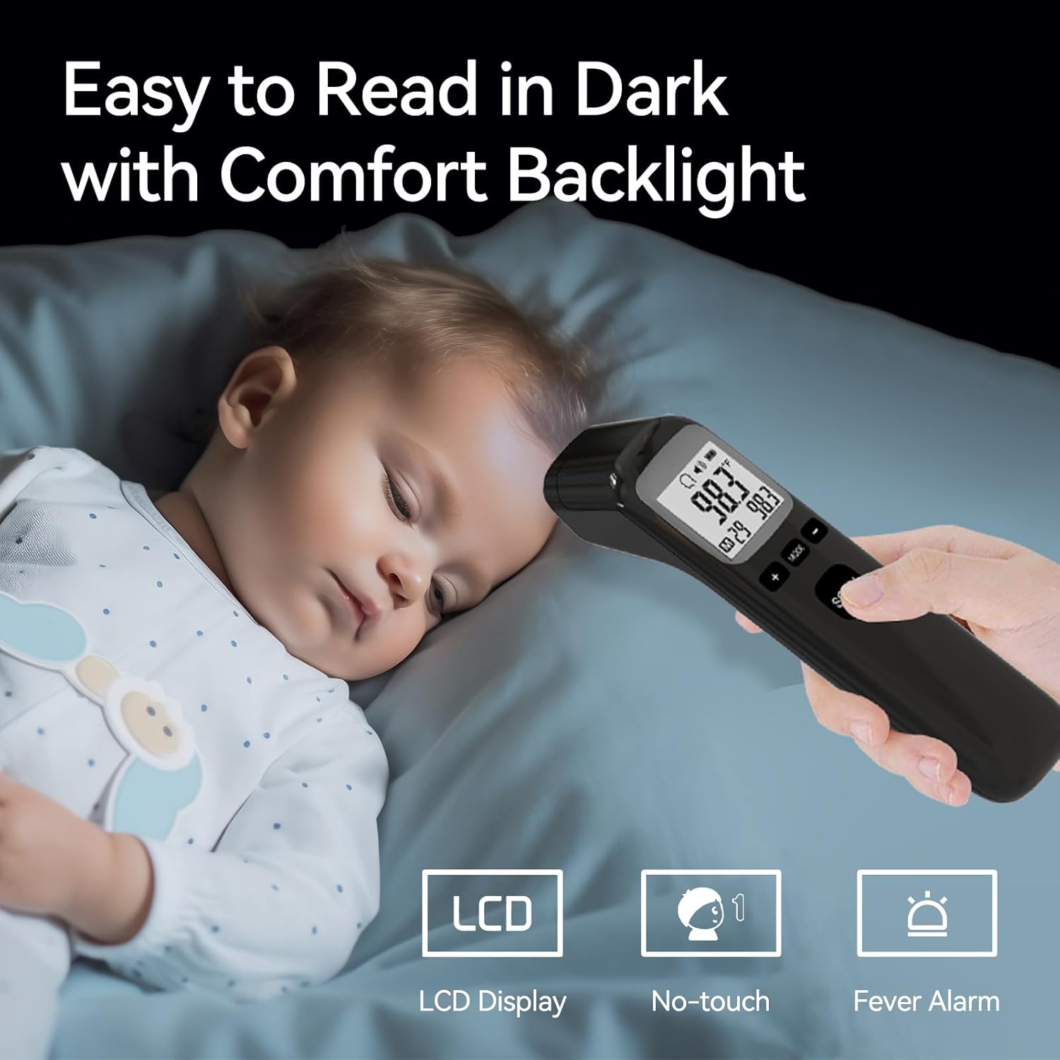 Manhero No Touch Thermometer for Adults, Medical Grade 3-1 Kids Accurate Digital Thermometers Black with Fever Alarm and Infrared Fast Reading Thermometer - Image 3