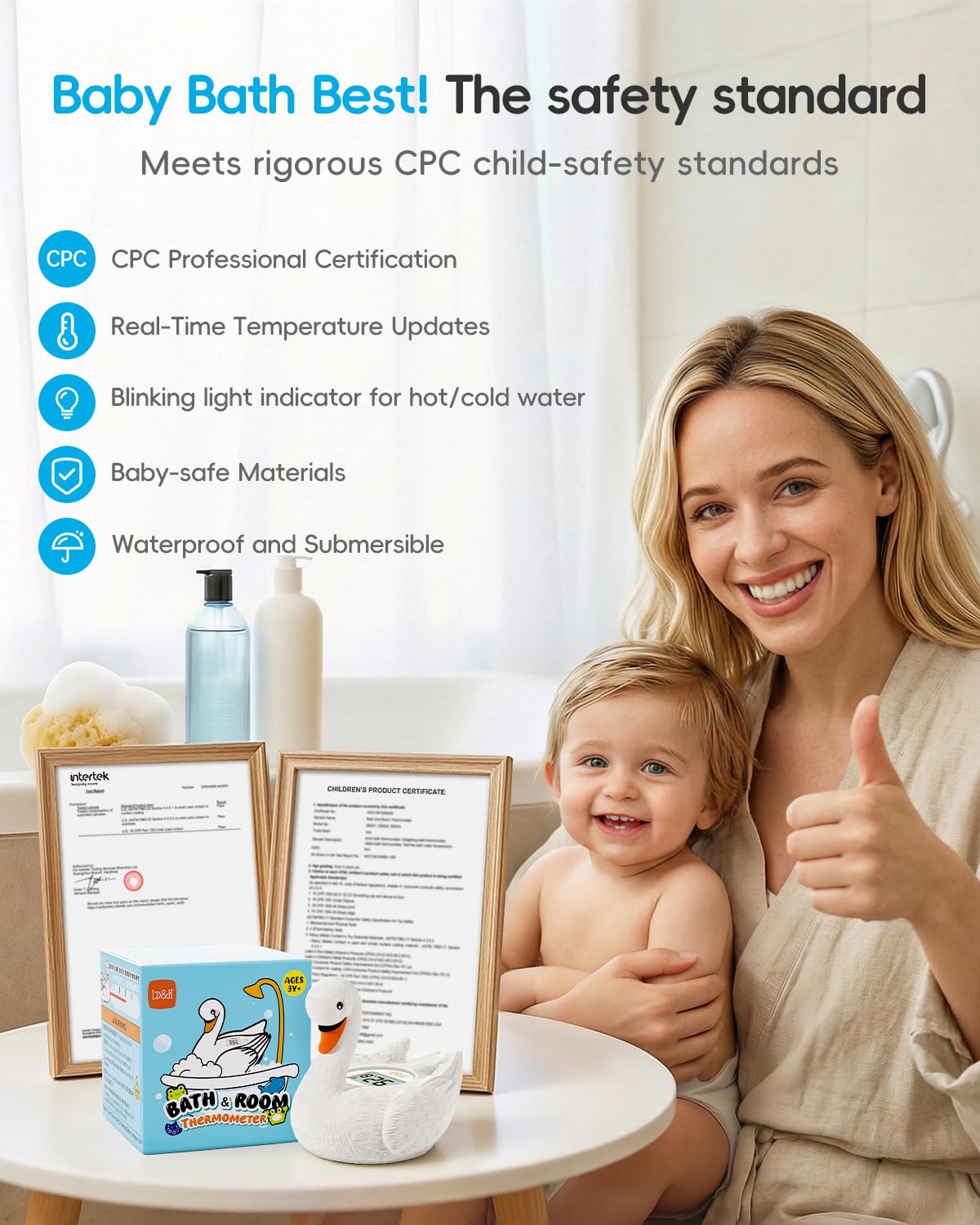 b&h Baby Bath Thermometer, Swan Digital Infant Safe Bath Thermometer - Reliable Temperature Readings - Easy to Read Screen- Shower Timer - Waterproof and Floats in Water, Newborn Must Haves