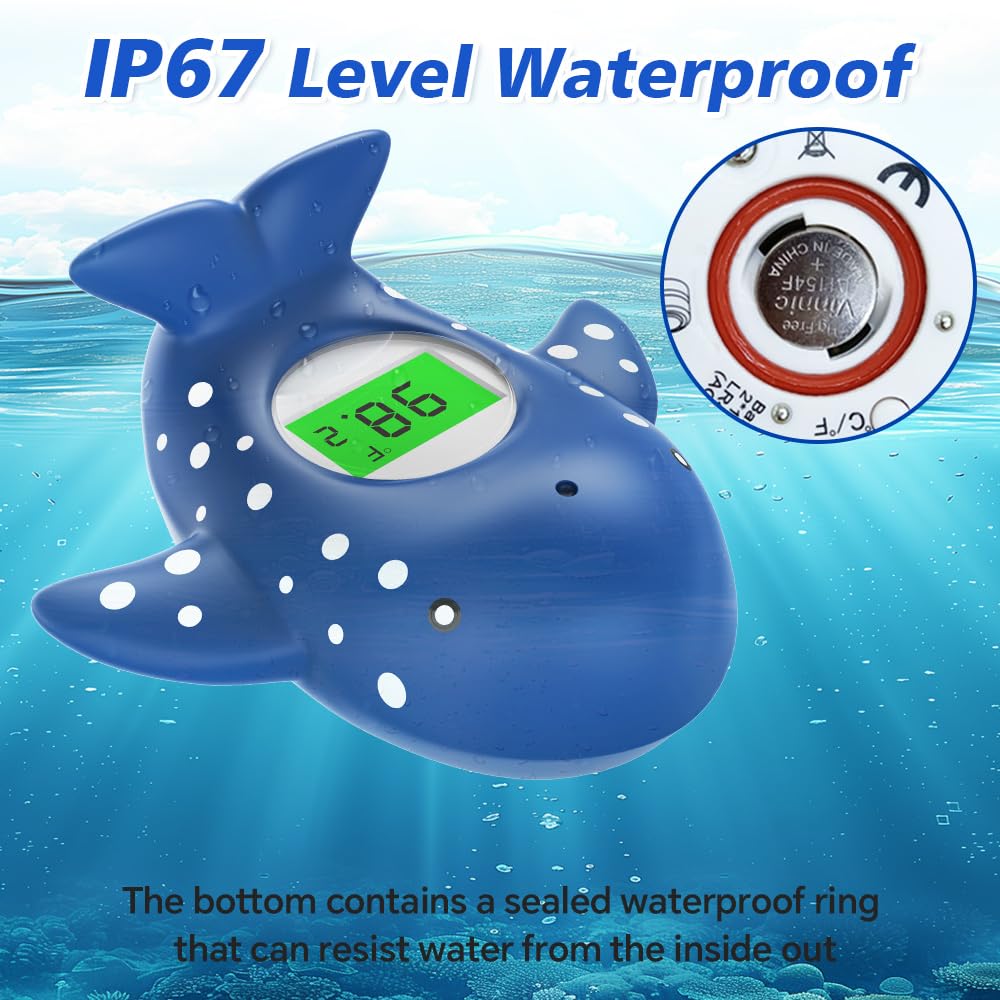 Alternative view of Baby Bath Thermometer, Infant Digital Water Thermometer Safety with 3 Color Backlit and Temperature Warning, Room Thermometers Floating Toy for Infant, Toddler, Bathtub, Swimming Pool (Navy Blue)