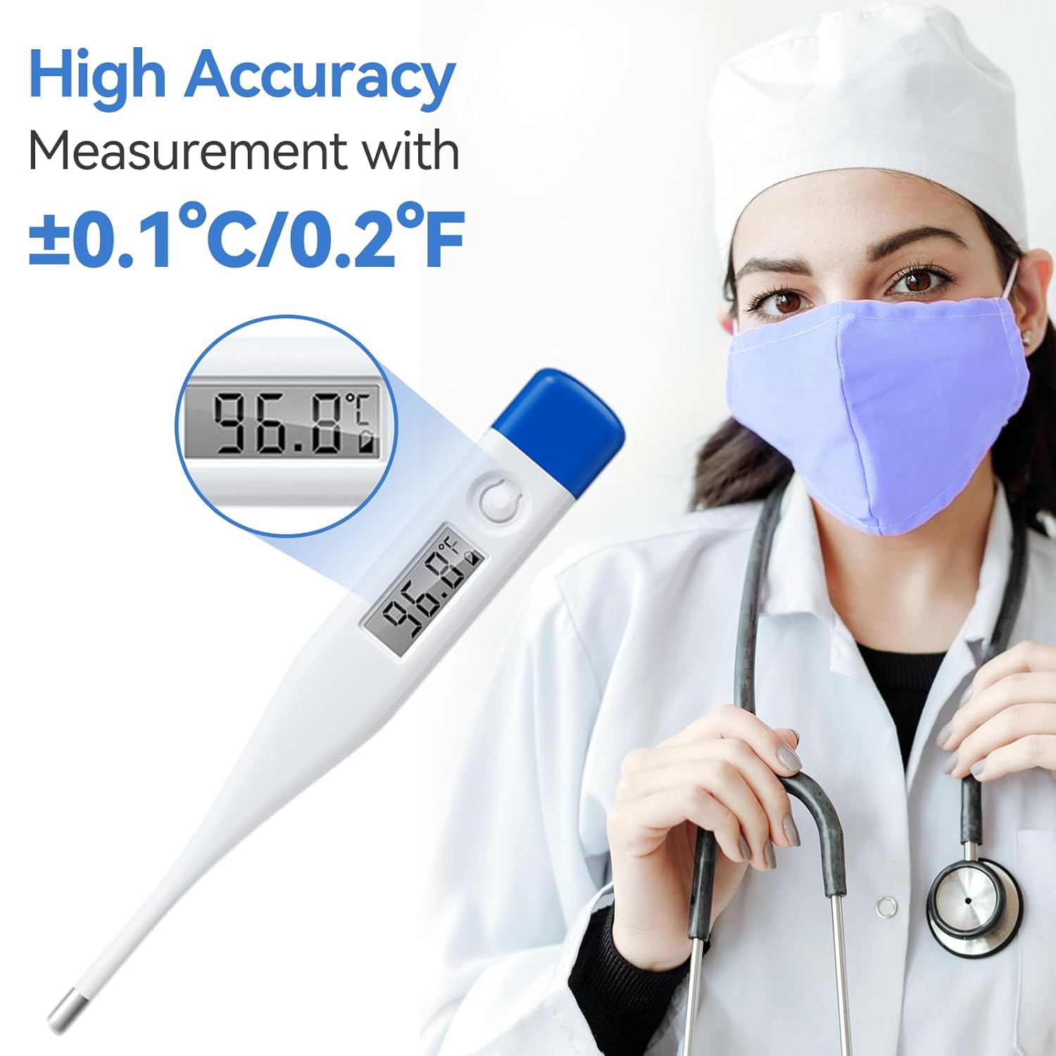 Alternative view of Berrcom Digital Thermometer for Adults, Kids, and Babies, Oral Rectal Underarm Medical Thermometer with Fever Alarm and C/F Switchable