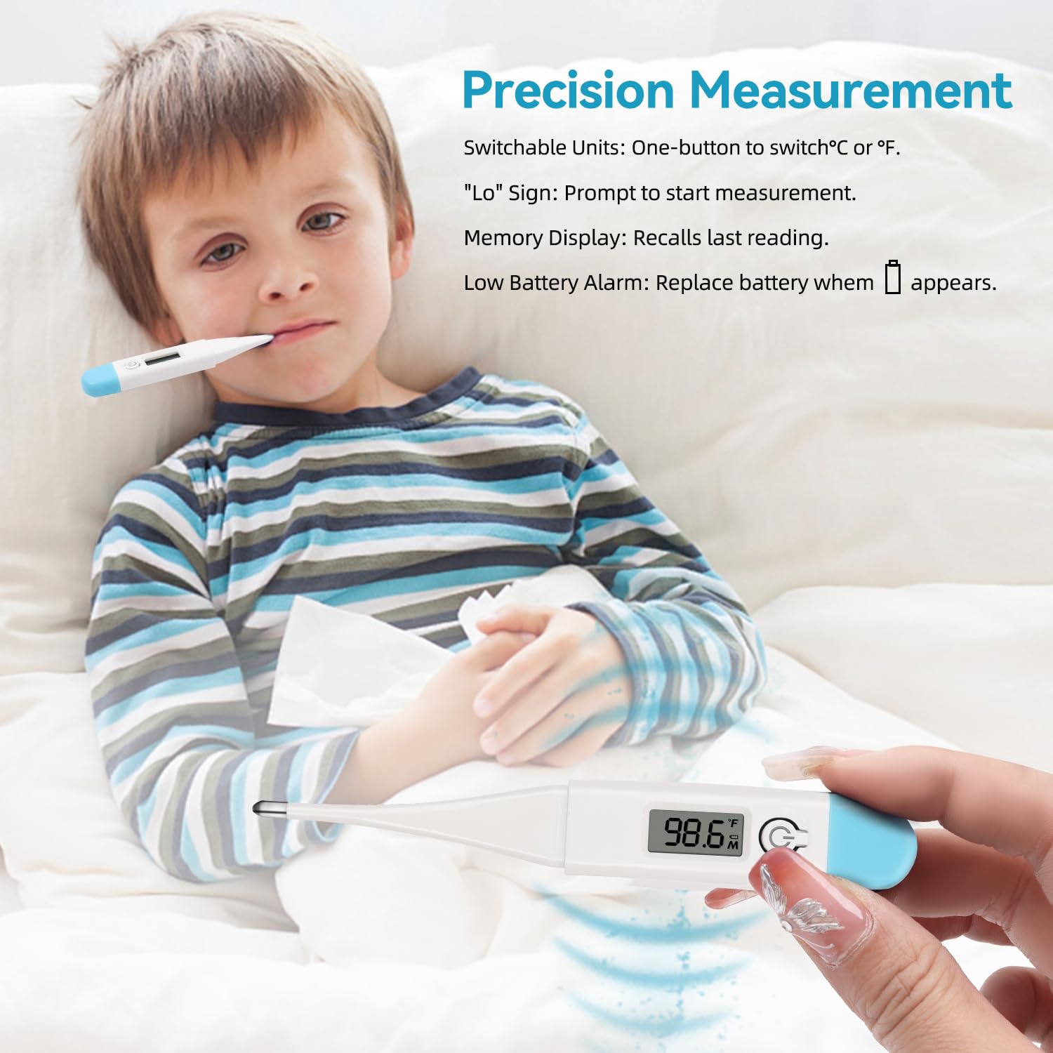 Alternative view of Thermometers for Adults Kids, Digital Fast Accurate Reading Oral Thermometer for Baby Temperature, Water-Resistant Easy-to-Use & Read, Probe Covers Included