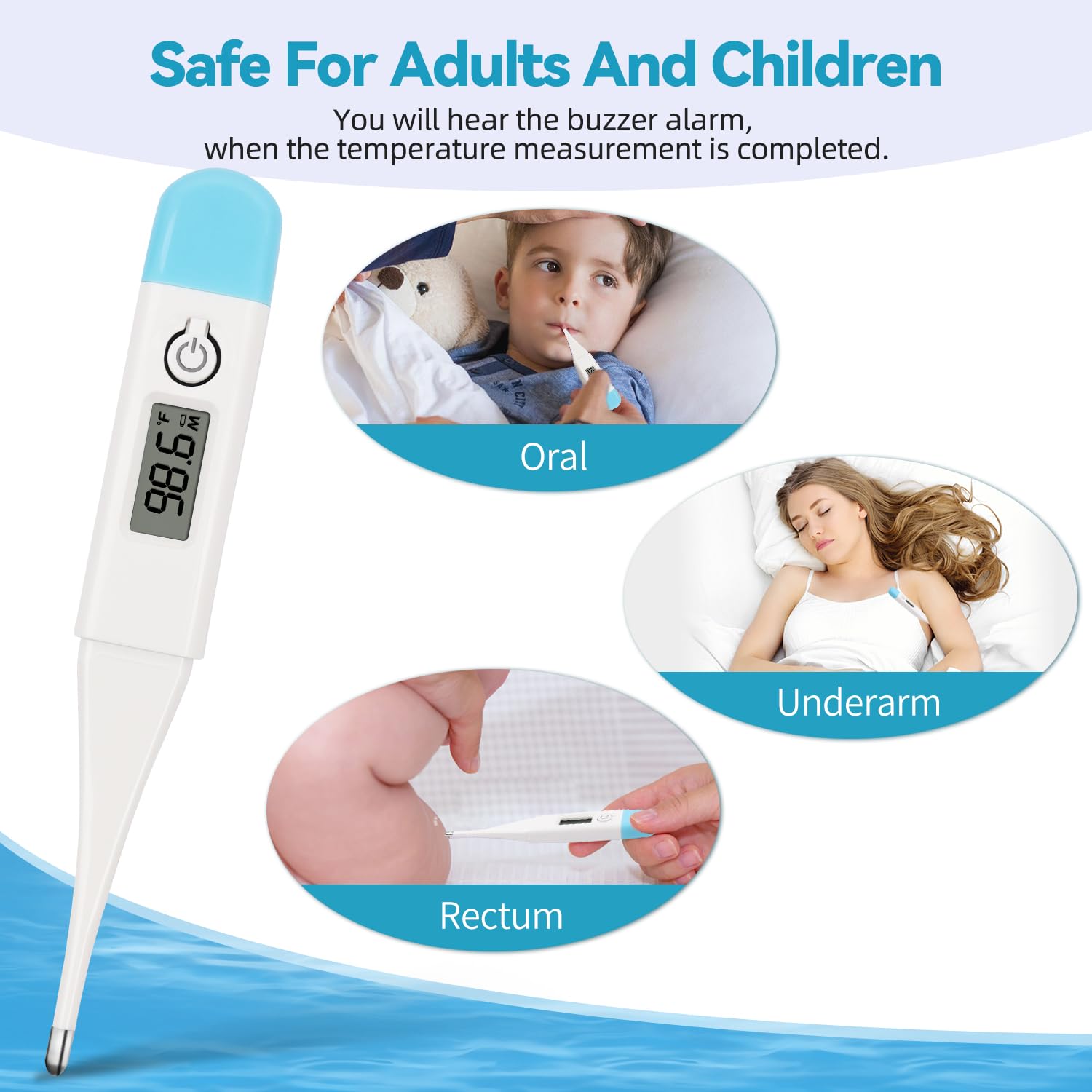 Thermometers for Adults Kids, Digital Fast Accurate Reading Oral Thermometer for Baby Temperature, Water-Resistant Easy-to-Use & Read, Probe Covers Included - Image 3