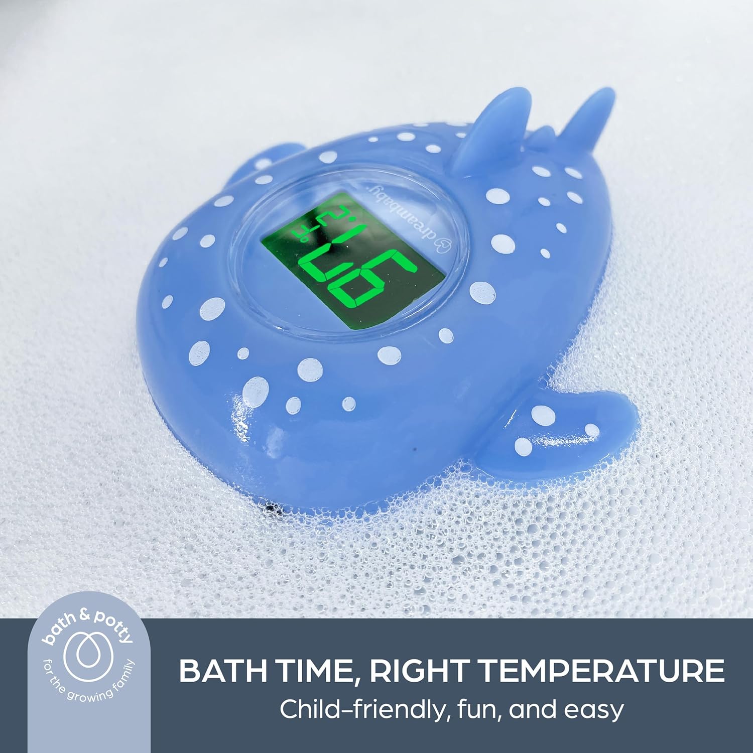 Dreambaby Whale Shark USB Rechargeable Baby Bath Thermometer - Instant Read, Digital Room and Baby Bathtub Water Fun Floating Toy - Newborn Must-Have