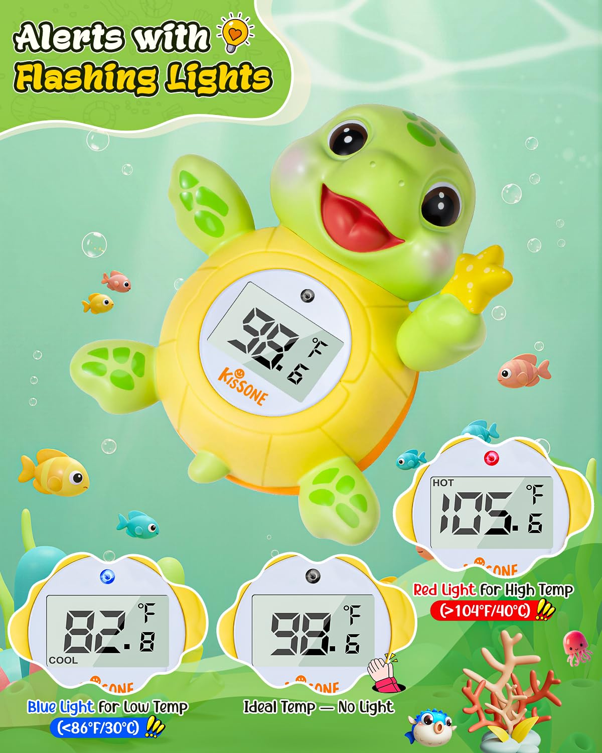 Baby Bath Thermometer, Digital Water Temperature Monitor for Newborns & Toddlers, Accurate Temperature Readings, BPA-Free, °F/°C, Floating Turtle Toy with Bath Water Safety