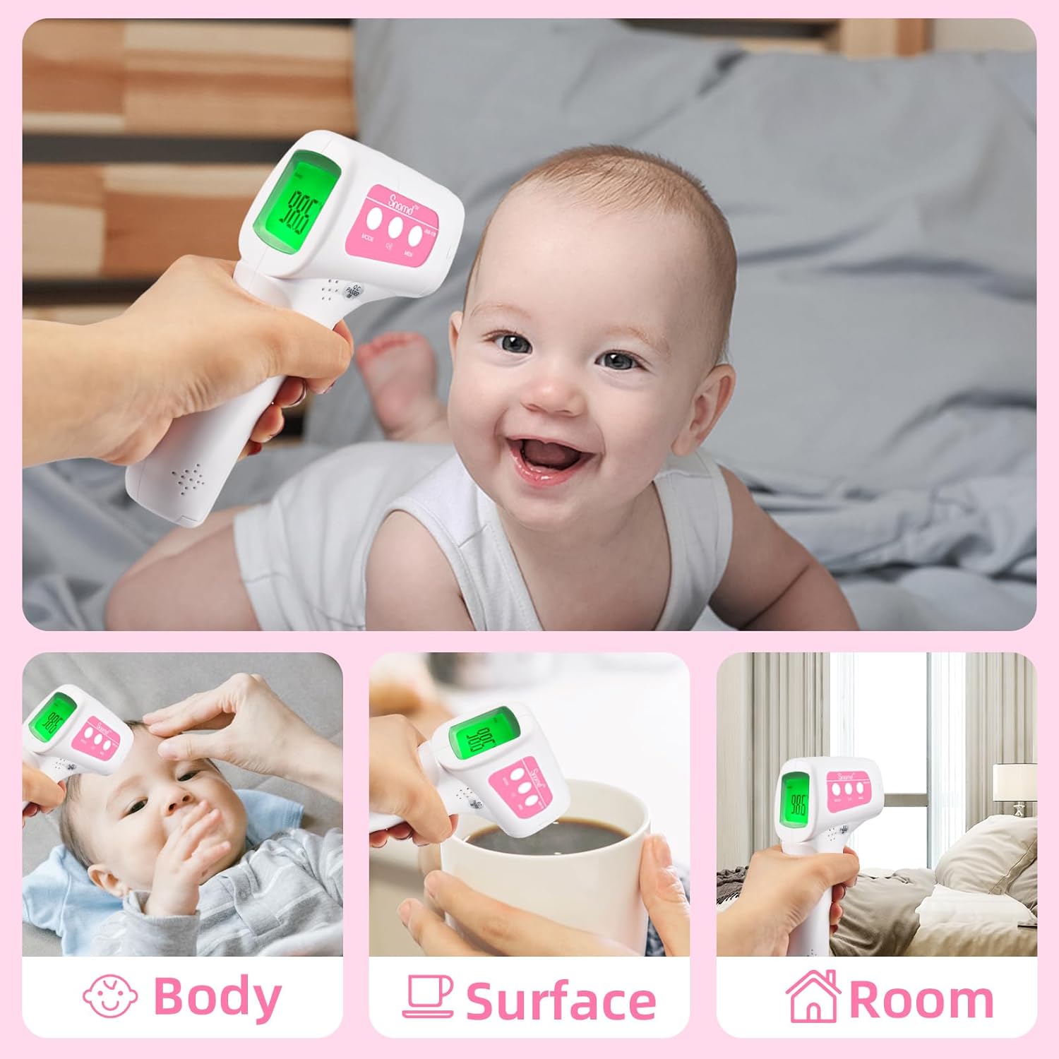 Alternative view of Snomd Non-Contact Infrared Forehead Thermometer for Adults, Kids & Baby, 3-in-1 No-Touch Digital Fever Temperature Gun, Accurate & Fast Reading