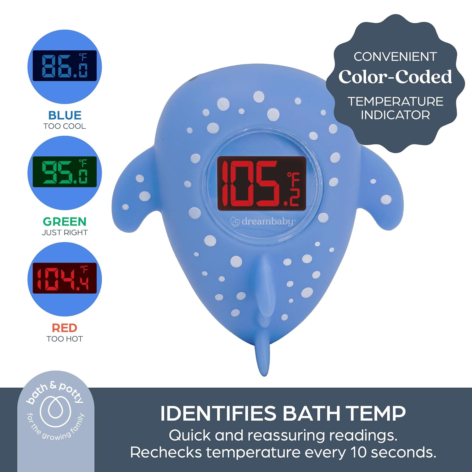 Alternative view of Dreambaby Whale Shark USB Rechargeable Baby Bath Thermometer - Instant Read, Digital Room and Baby Bathtub Water Fun Floating Toy - Newborn Must-Have