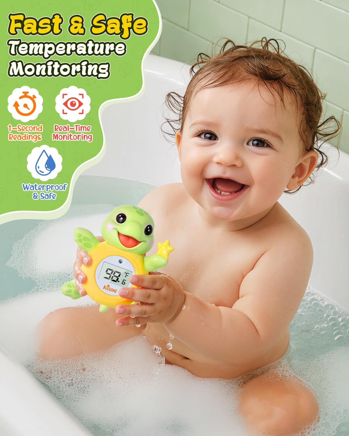 Alternative view of Baby Bath Thermometer, Digital Water Temperature Monitor for Newborns & Toddlers, Accurate Temperature Readings, BPA-Free, °F/°C, Floating Turtle Toy with Bath Water Safety