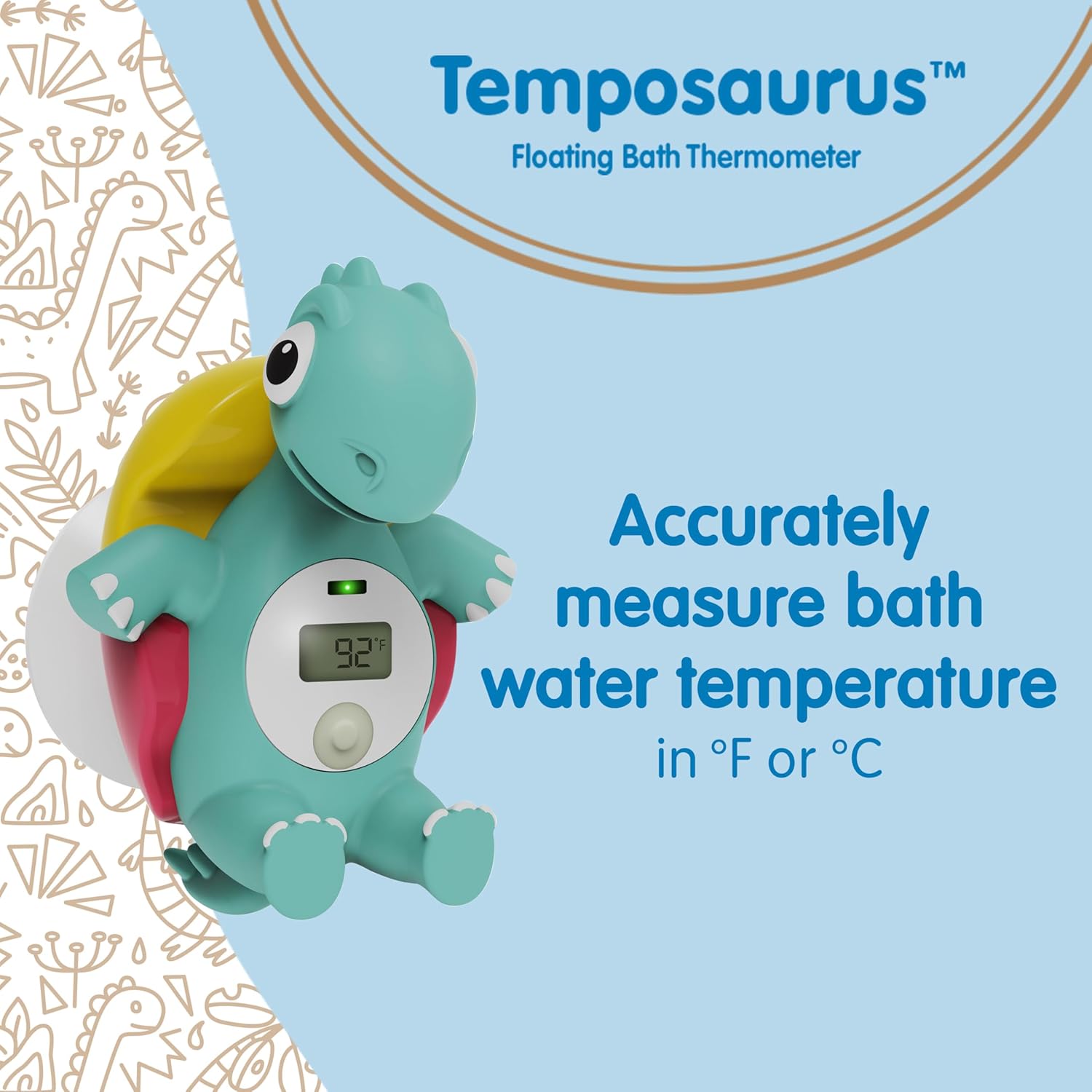 Dr. Brown's CleanUp Temposaurus Floating Bath Thermometer for Accurately Measuring Baby's Bath Water Temperature, BPA Free