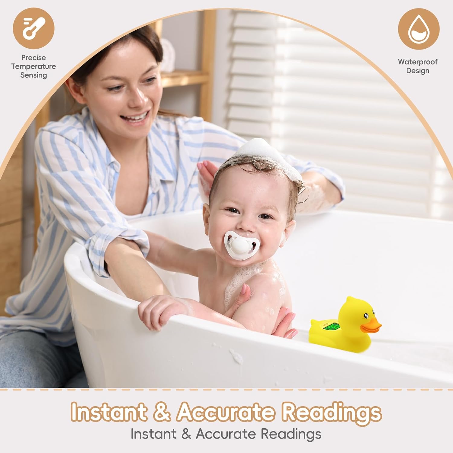Alternative view of b&h Duck Rechargeable Baby Bath Thermometer - Fast Temperature Reading, Digital Water Thermometer for Bathtub and Room, Safety Infant Floating Bath Toy, Baby Bath Essentials