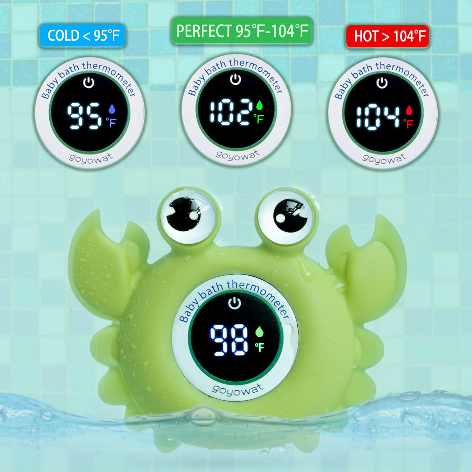 Baby Bath Thermometer Crab Toy - Digital Floating Water Thermometer with LED Display & Color Alerts for Infants, Cute Bath Tub Sensor & Safe Bath Time Essential Toy