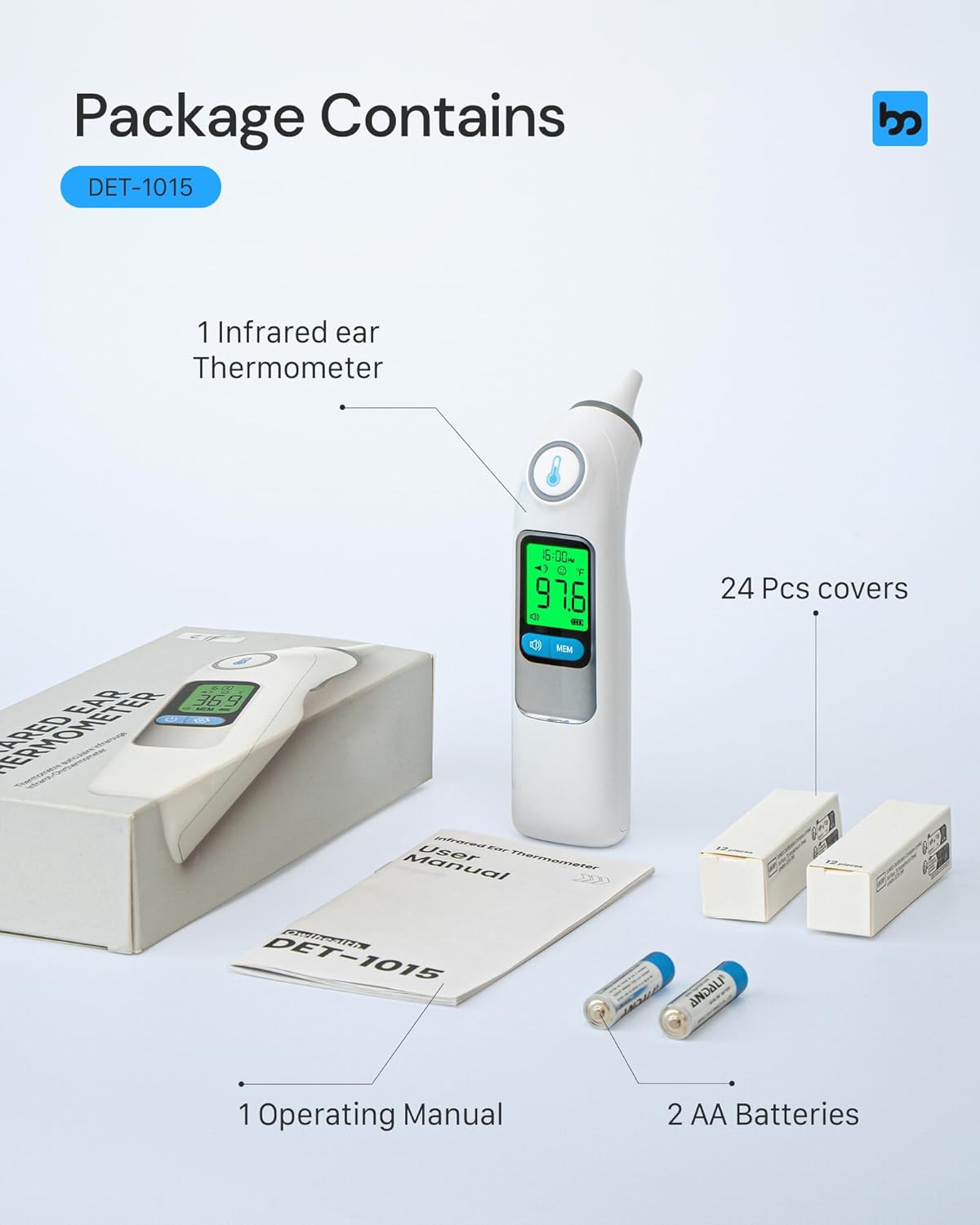 Femometer Family Ear Thermometer, Highly Accurate Ear Thermometer for Kids, Adults and Babies, 30 Memory Recall, 1s Result and 3-Color Fever Alert, with 24 Disposable Probe Covers, White - Image 7