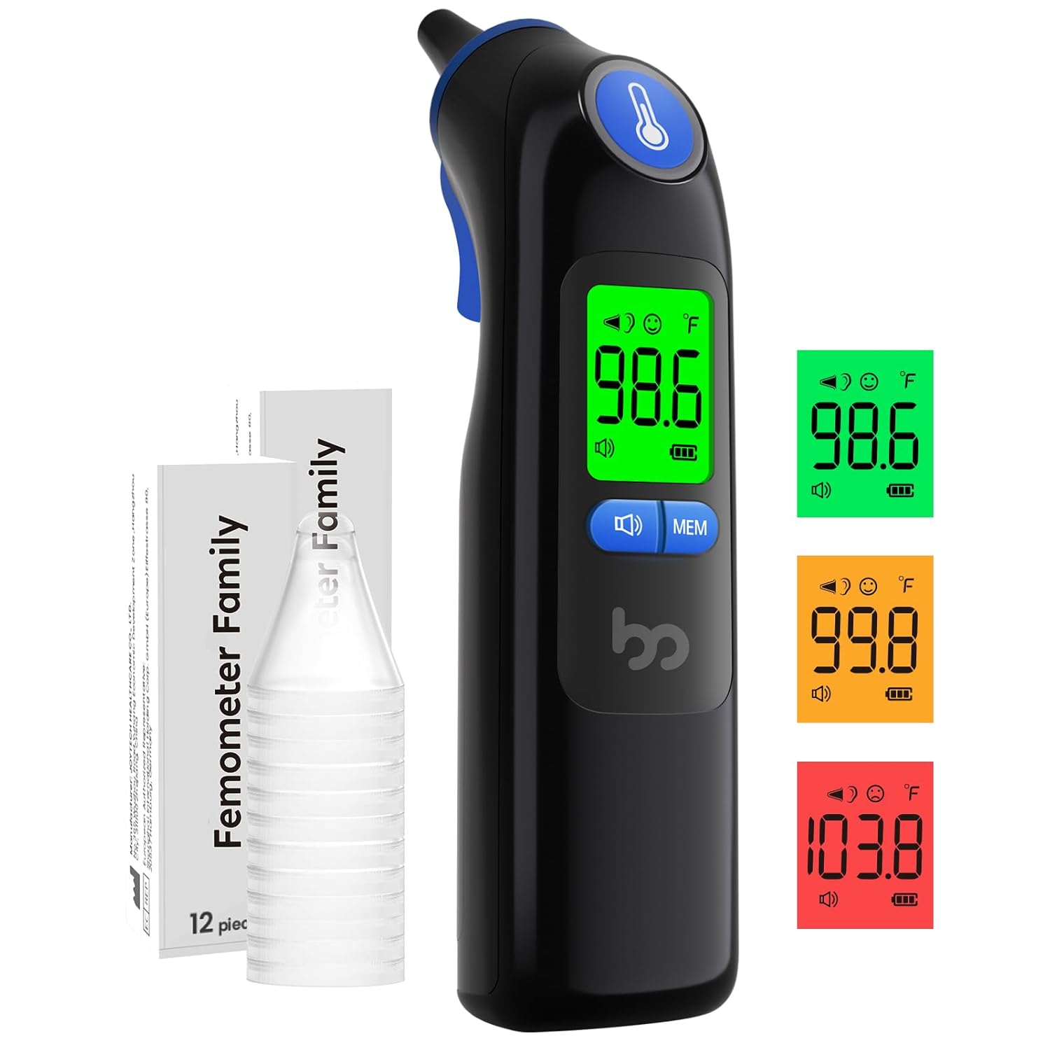 Femometer Family Ear Thermometer, Highly Accurate Ear Thermometer for Kids, Adults and Babies, 30 Memory Recall, 1s Result and 3-Color Fever Alert, with 24 Disposable Probe Covers, White - Image 8