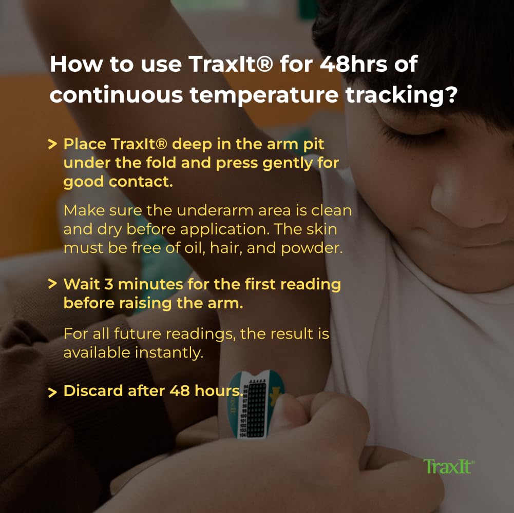 Traxit Wearable Childrenu2019s Axillary Thermometer u2013 48-Hour Continuous Read, Clinically Accurate, Single-Use Pediatric Thermometer for Kids, Babies, Toddlers & Infants (12-Pack (Fahrenheit)) - Image 3