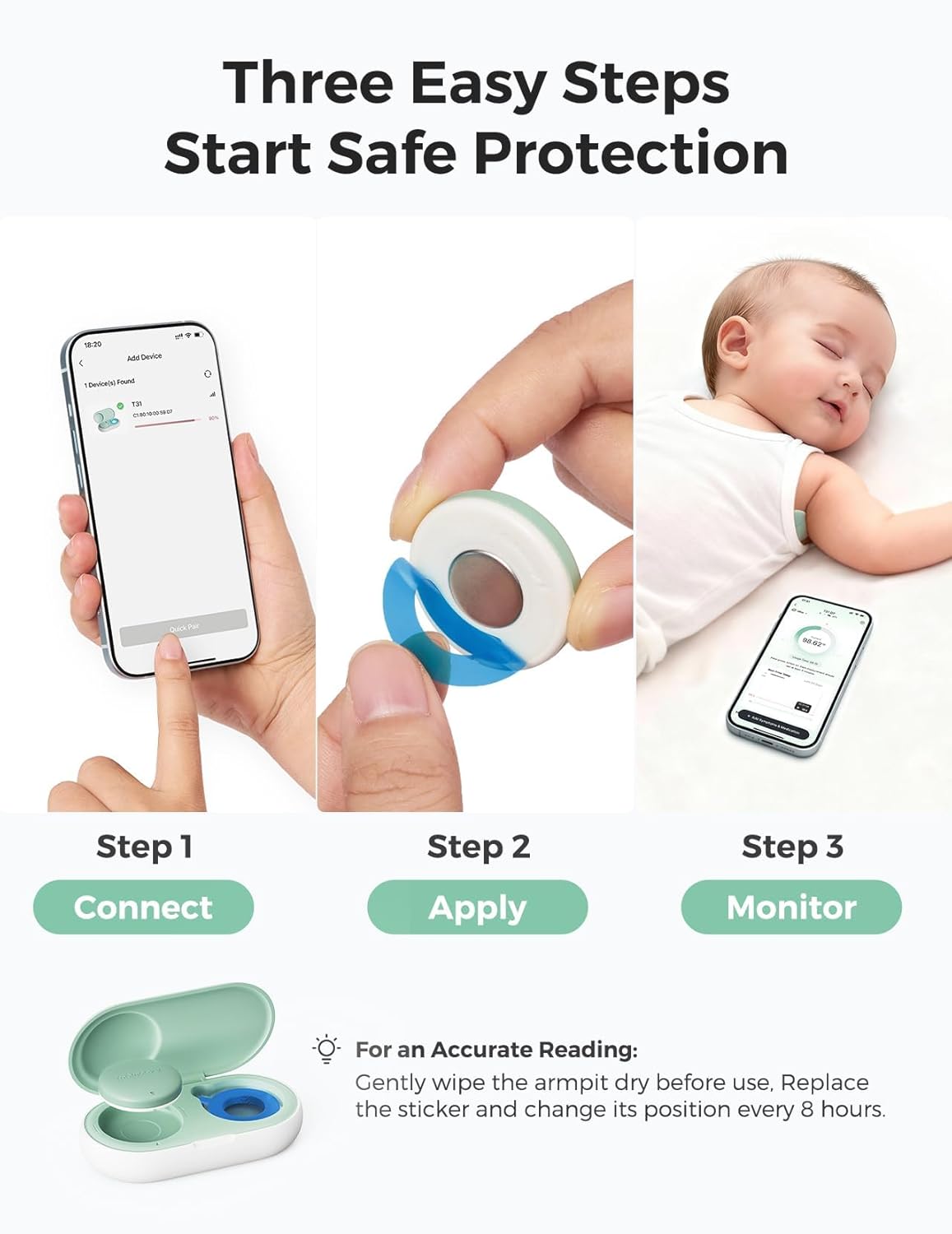 Momcozy Wearable Digital Thermometer for Baby, Medical-Grade Accurate Smart Thermometer, Instant Reads, APP Real-time Monitoring for Infants & Kids, Hypoallergenic 3M Stiker,Bluetooth, 180H Lasting - Image 4