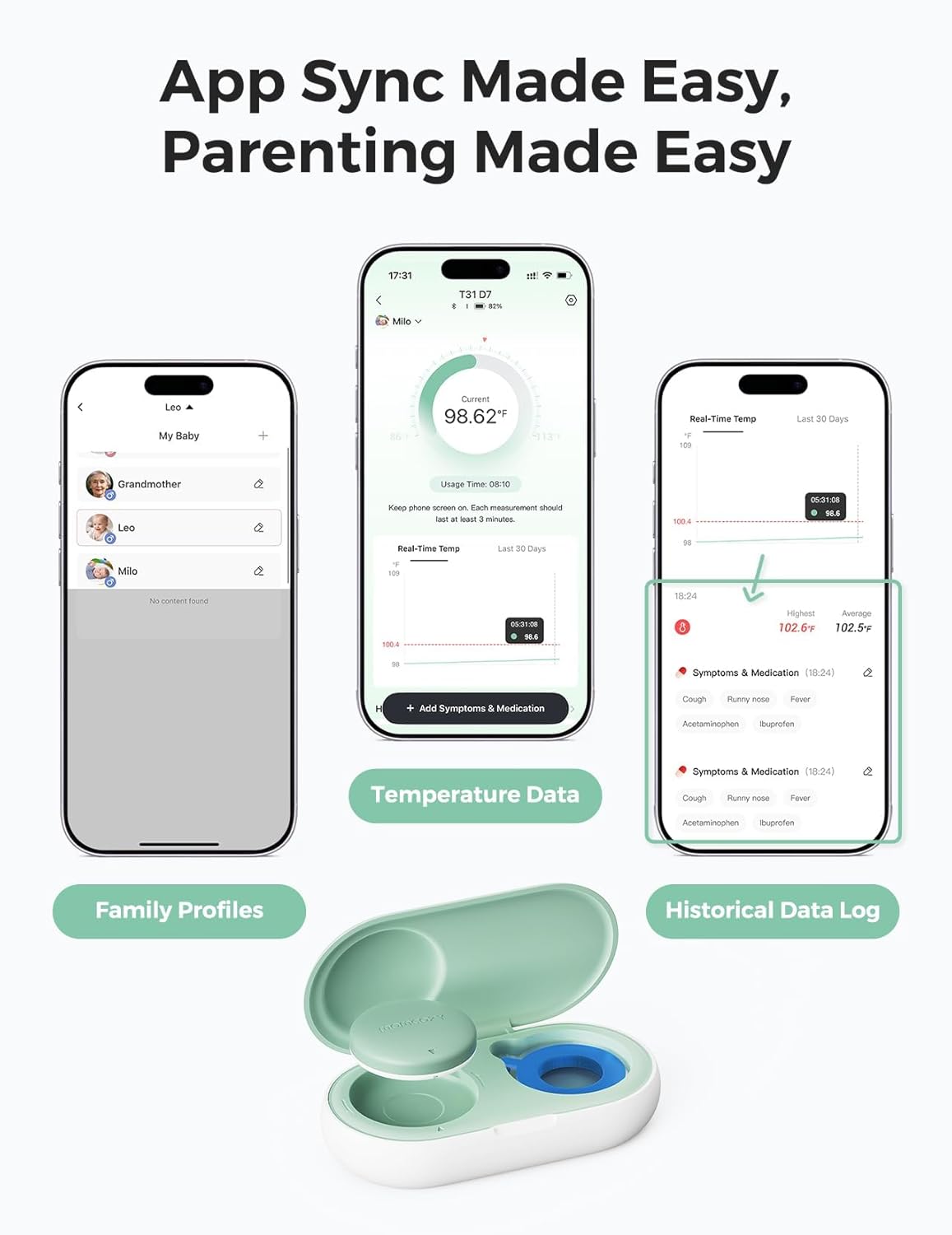 Momcozy Wearable Digital Thermometer for Baby, Medical-Grade Accurate Smart Thermometer, Instant Reads, APP Real-time Monitoring for Infants & Kids, Hypoallergenic 3M Stiker,Bluetooth, 180H Lasting - Image 5