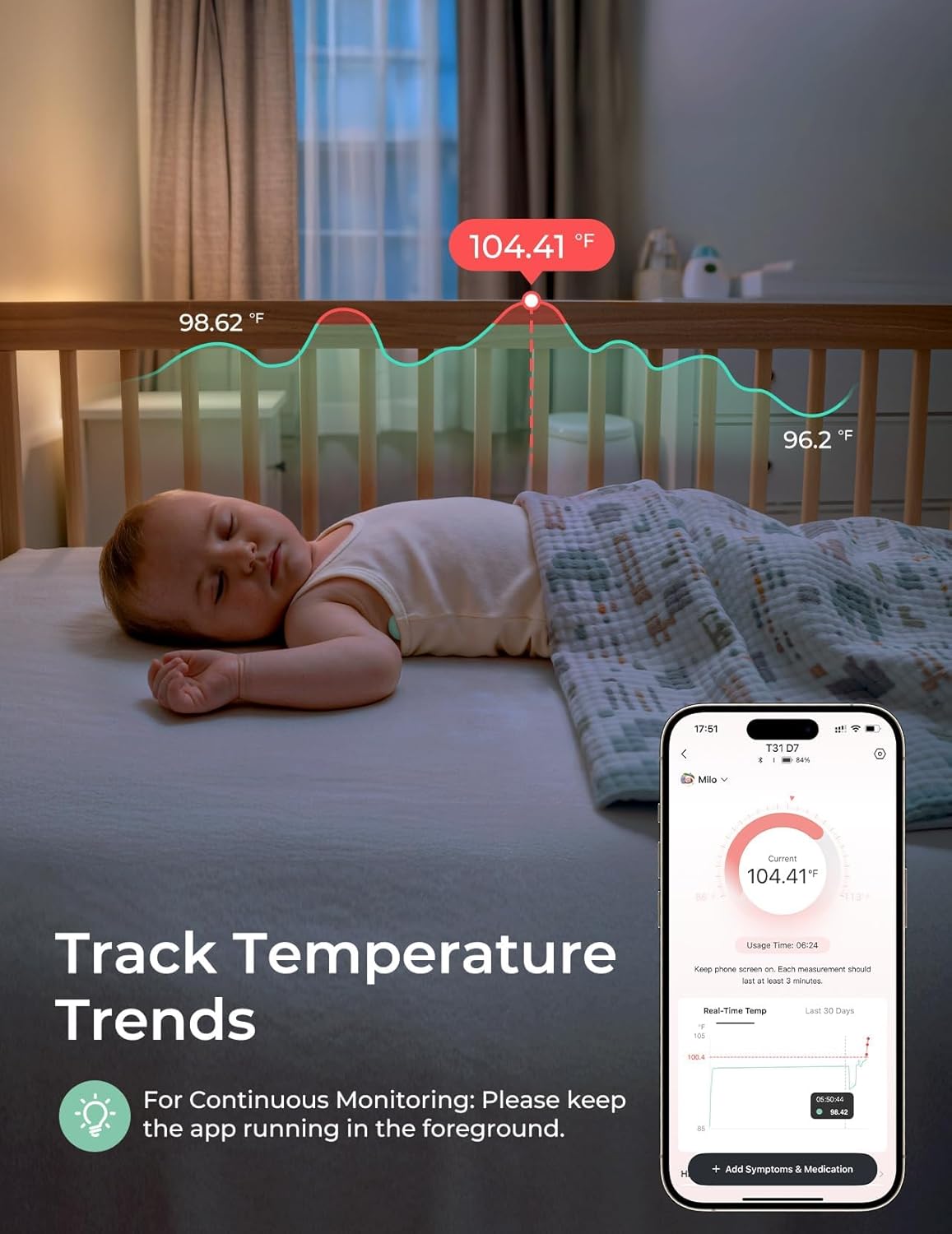 Momcozy Wearable Digital Thermometer for Baby, Medical-Grade Accurate Smart Thermometer, Instant Reads, APP Real-time Monitoring for Infants & Kids, Hypoallergenic 3M Stiker,Bluetooth, 180H Lasting - Image 8