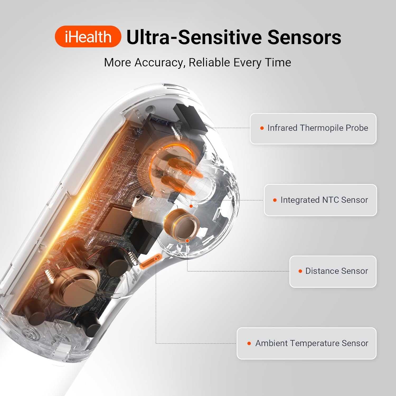 Alternative view of iHealth No-Touch Forehead Thermometer for Adults, Kids, Babies - 1s Fast Accurate, 3 Ultra-Sensitive Sensors, Quiet Vibration Feedback, Digital Large LED Digits, Easy to Use for Home & Nurses, PT3