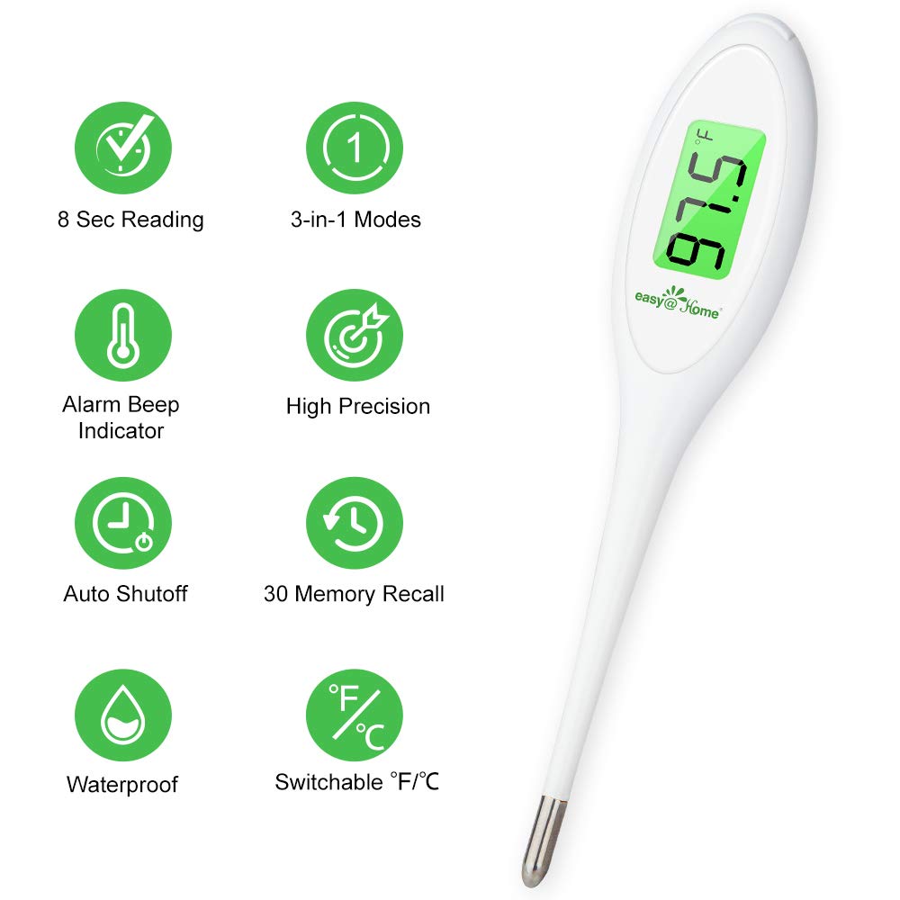 Easy@Home 8 Sec Fast Reading Digital Oral Thermometer for Adult, Kid and Baby, Oral, Rectal and Underarm Temperature Measurement for Fever with Two-Color LCD Display Backlit and Alarm EMT-A12