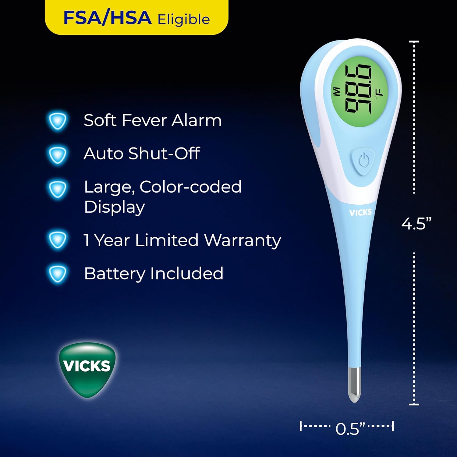 Vicks ComfortFlex Digital Thermometer: Accurate Color-Coded Reading in 8 Seconds, Digital Thermometer for Adults & Children, Oral, Rectal, or Under Arm Use
