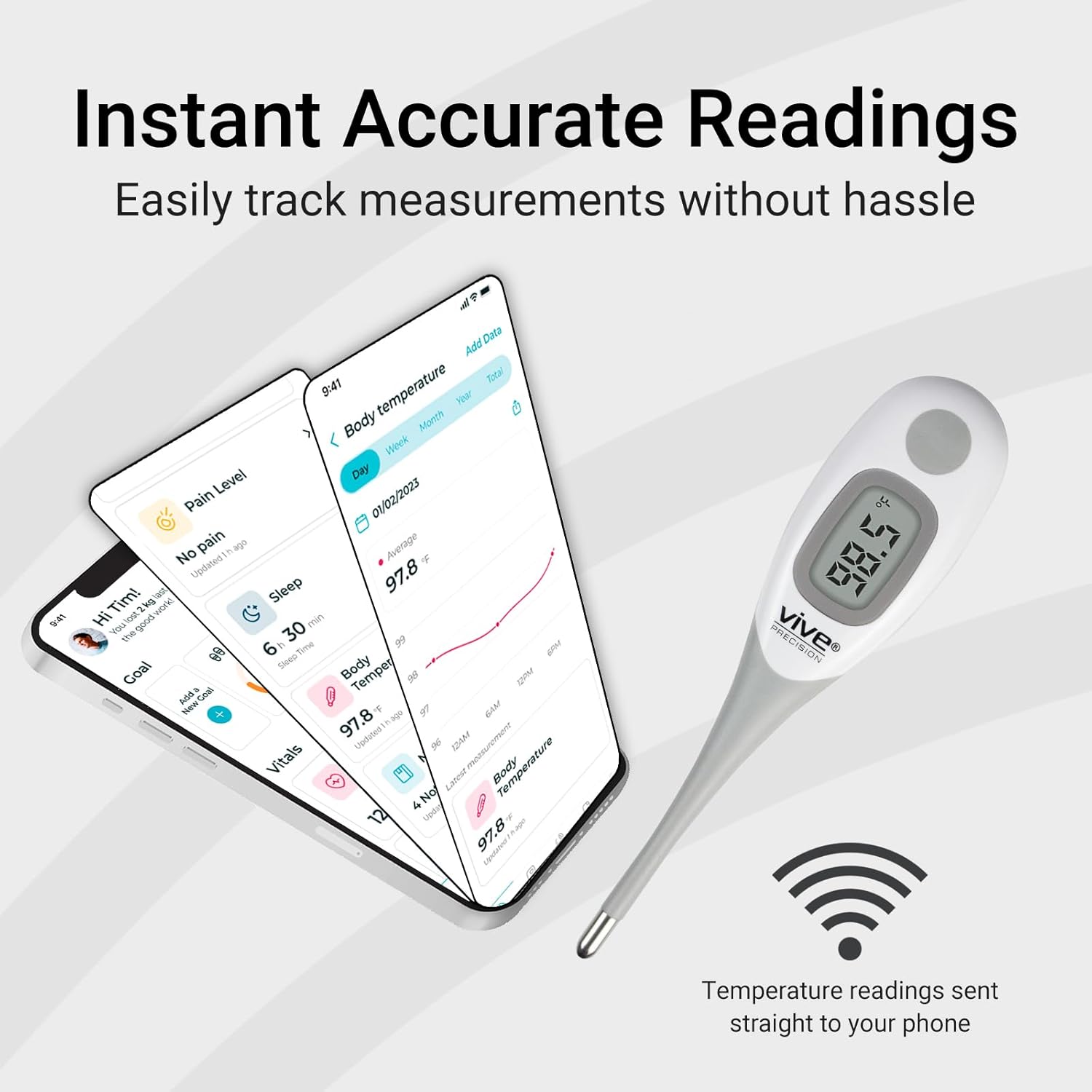 Alternative view of Vive Precision Smart Oral Thermometer - Approved Medical Grade Body Temperature Reader for Adults, Babies - Digital Fever Monitor with App for Home Use, Under The Tongue, Armpit & Rectal