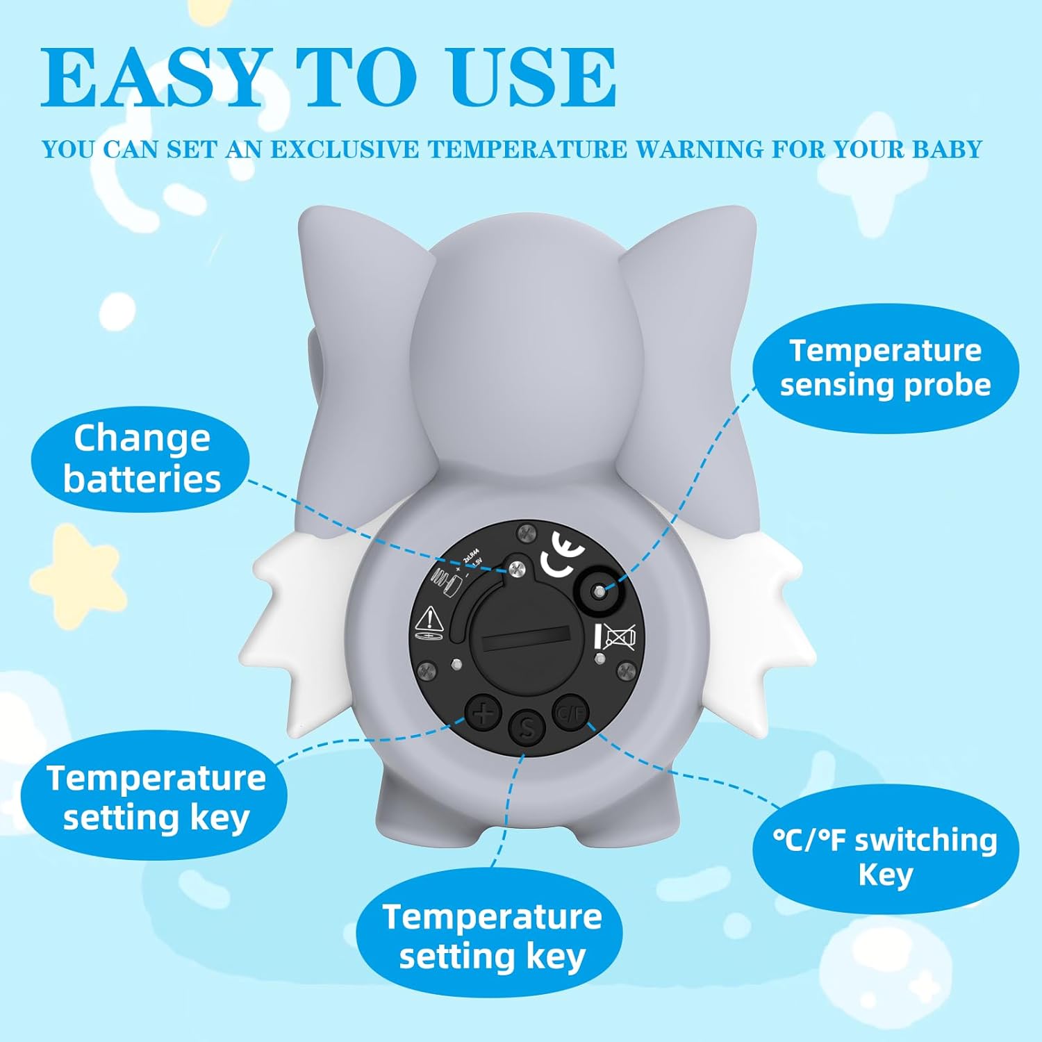 Baby Bath Thermometer, with LED Display and Temperature Warning,Kids' Bathroom Safety Products, Newborn Bath Safety Toy Thermometer (Elephant) - Image 7