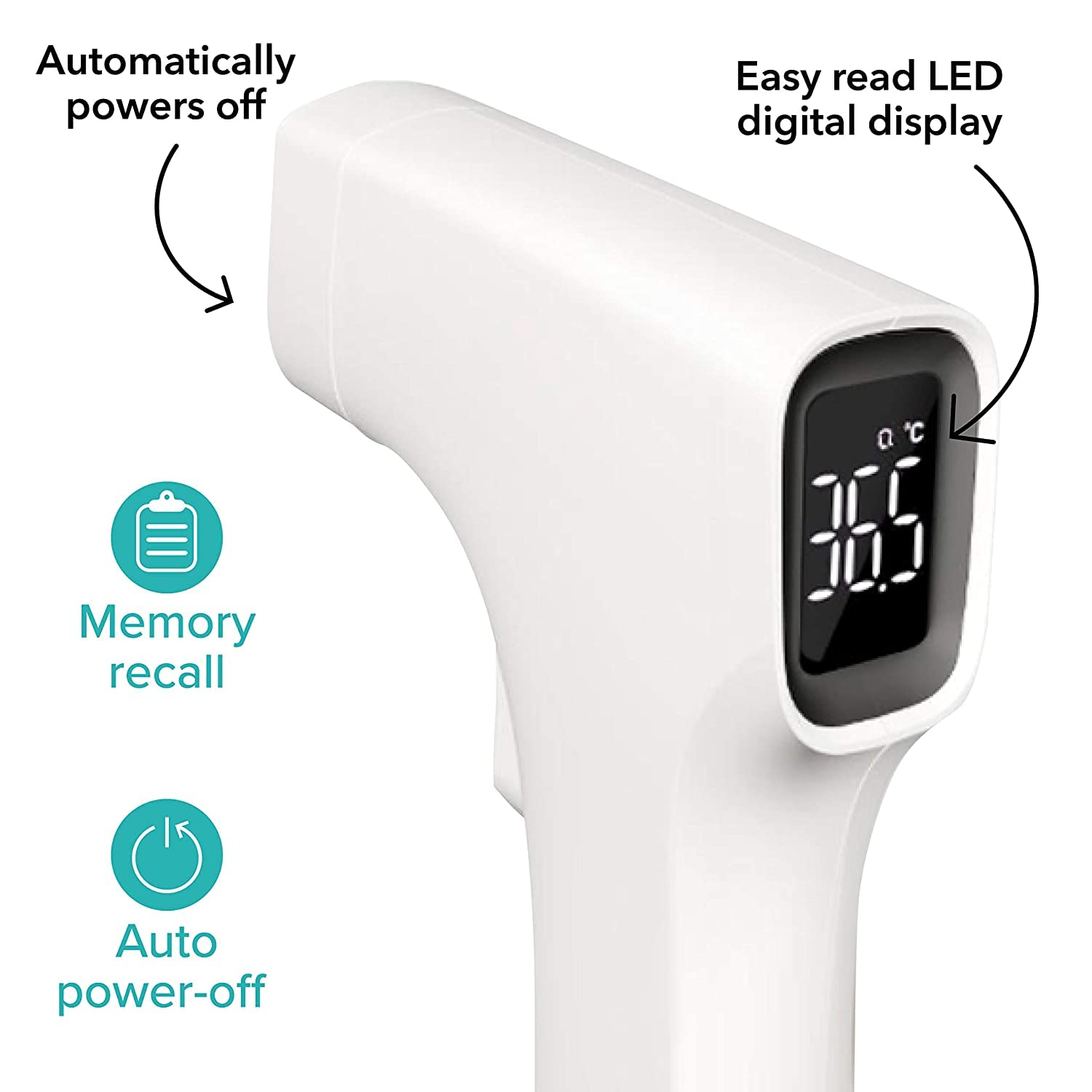 Alternative view of Dr. Talbot's Easy Handle Non-Contact Infrared Thermometer with Led Screen, Fever Warning Indicator, Accurate 1 S Reading for Baby, Kids, & Adults, White