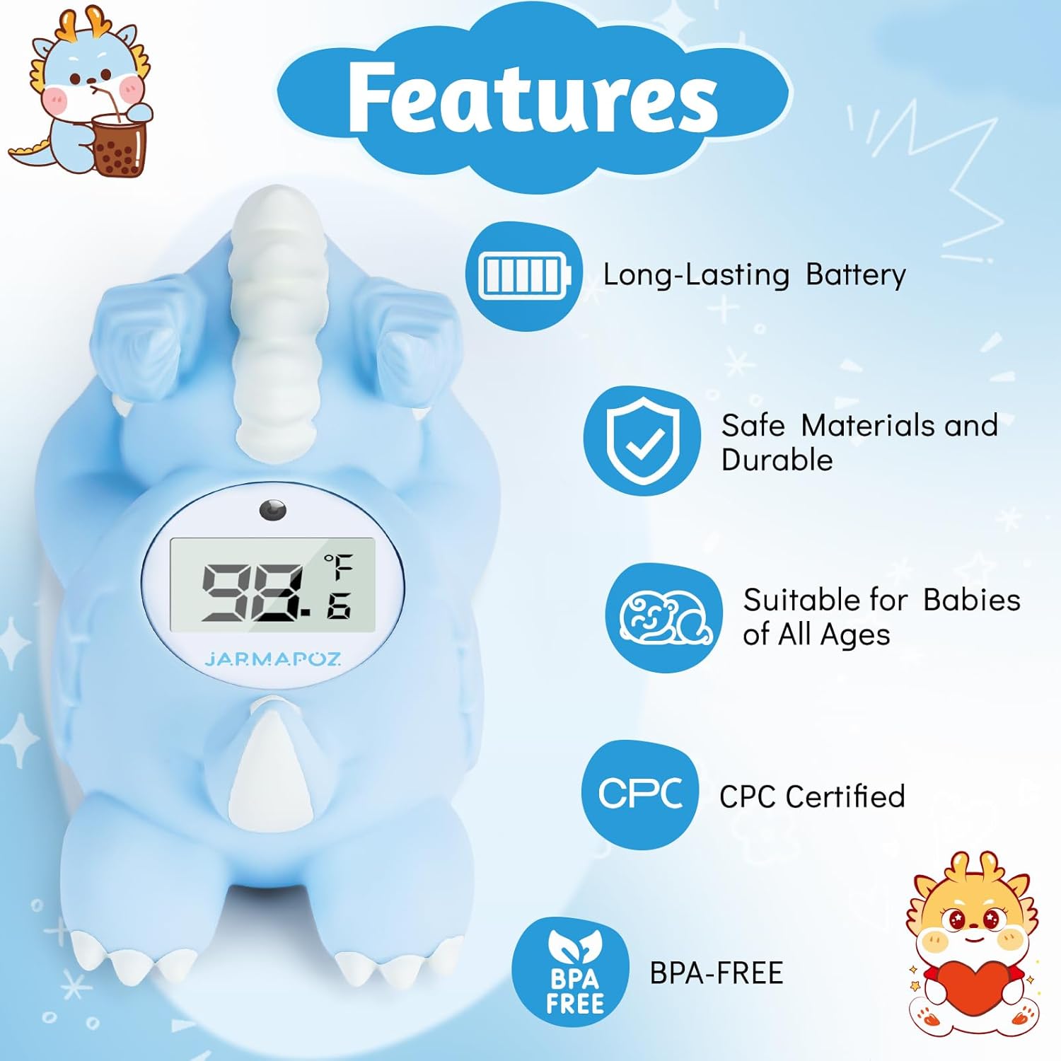 Baby Bath Thermometer – Floating Bathtub Thermometer for Newborn – Accurate Water Temperature Sensor in Fahrenheit & Celsius – Safe Bath Toy for Infants