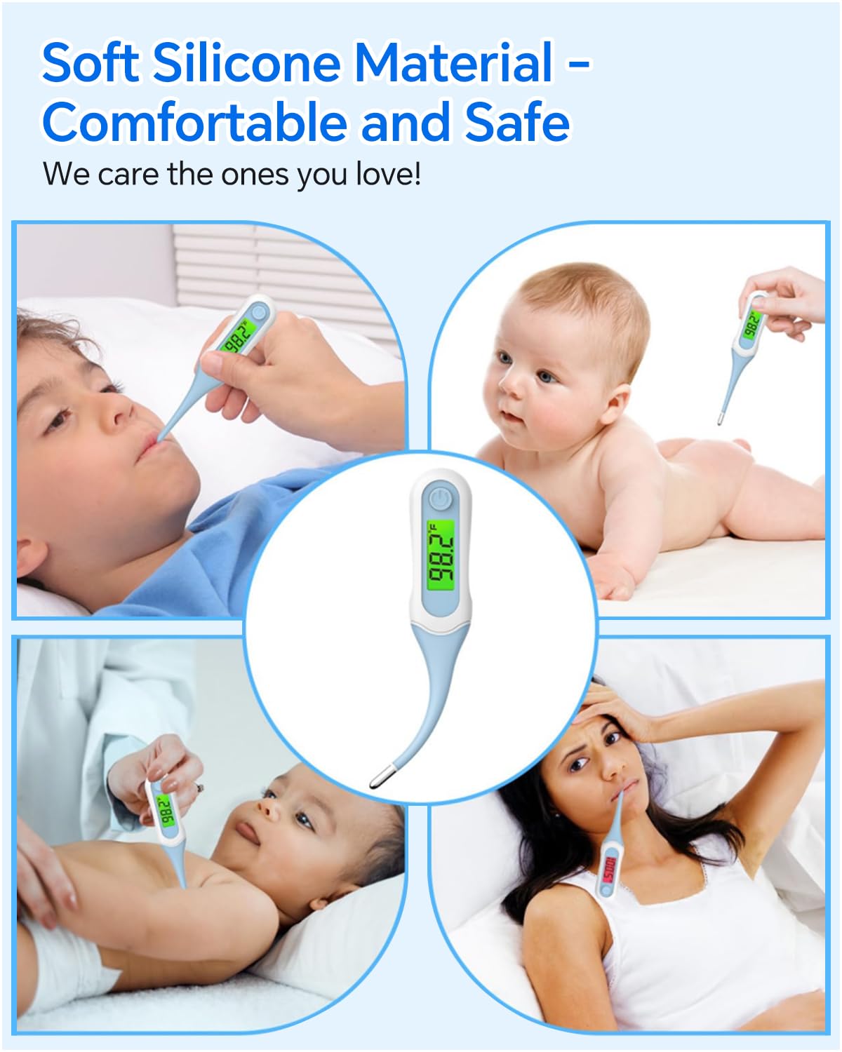 Alternative view of Fiemack Digital Oral Thermometer for Adults and Kids, 8s Fast Reading, Accurate & Safe Thermometer for Baby with Fever Alarm, °C/°F Switchable, 3 Colors Backlit Medical Rectal Thermometers