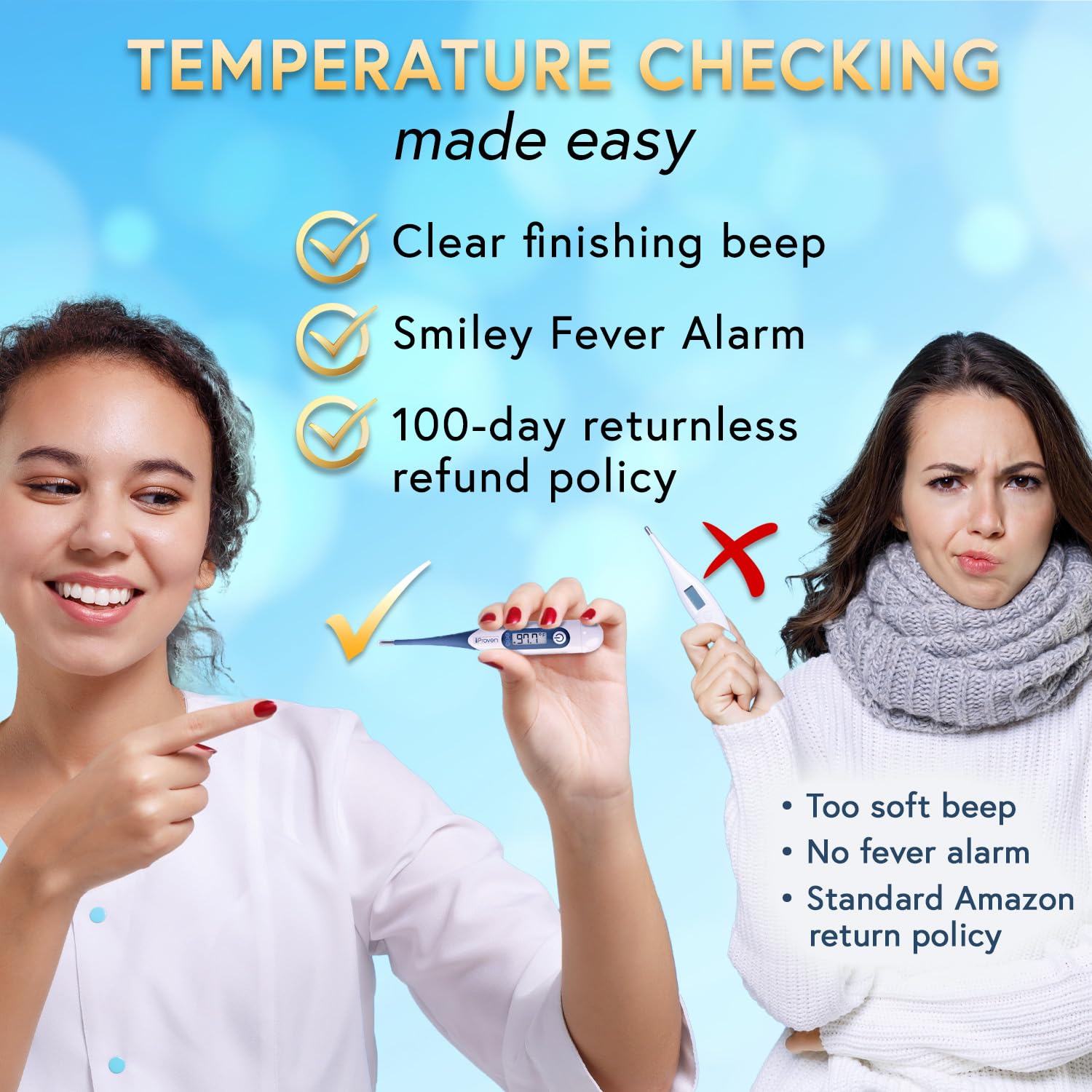 Alternative view of iProven Oral Thermometer, Measures in 10 seconds with flexible tip and fever alarm, Digital Medical Thermometer for adults, kids and toddlers - DTR-1221A