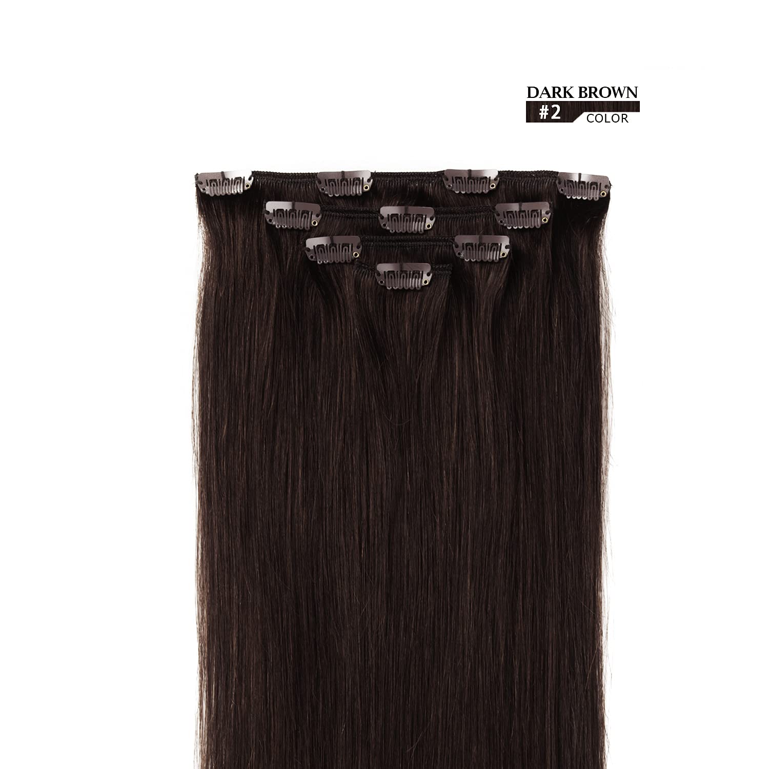 12" Clip in Hair Extensions Remy Human Hair for Women - Silky Straight Human Hair Clip in Extensions 50grams 4pieces Dark Brown #2 Color