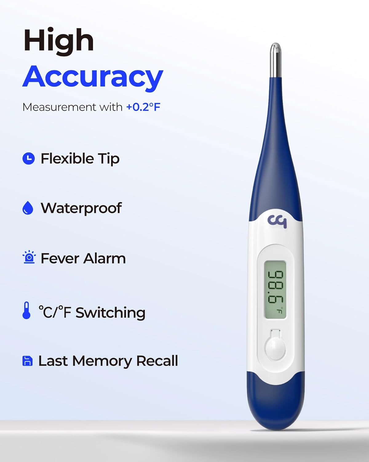 femometer Oral Thermometer for Adults and Kids, Fast Accurate Oral, Underarm & Rectal Digital Thermometer with Flexible Tip, Navy Blue