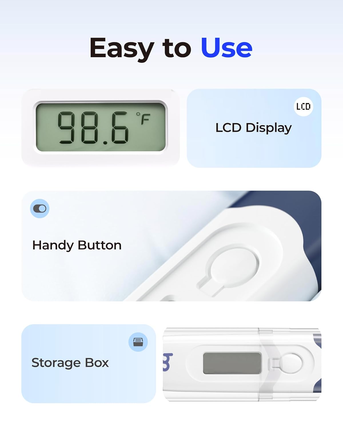Alternative view of femometer Oral Thermometer for Adults and Kids, Fast Accurate Oral, Underarm & Rectal Digital Thermometer with Flexible Tip, Navy Blue