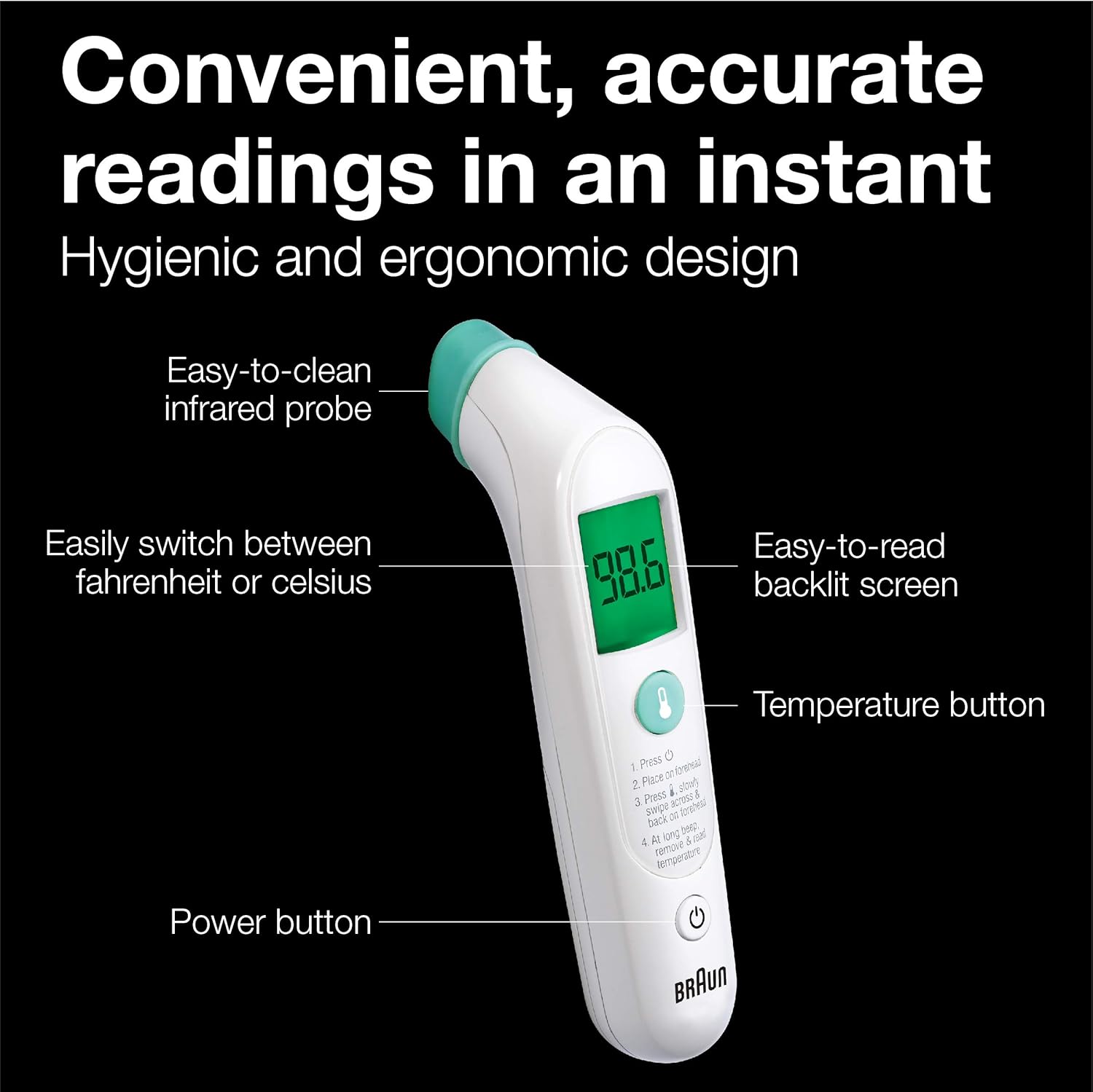 Alternative view of Braun TempleSwipe Digital Thermometer with Color Coded Temperature Guidance - Adults, Babies, Toddlers & Kids