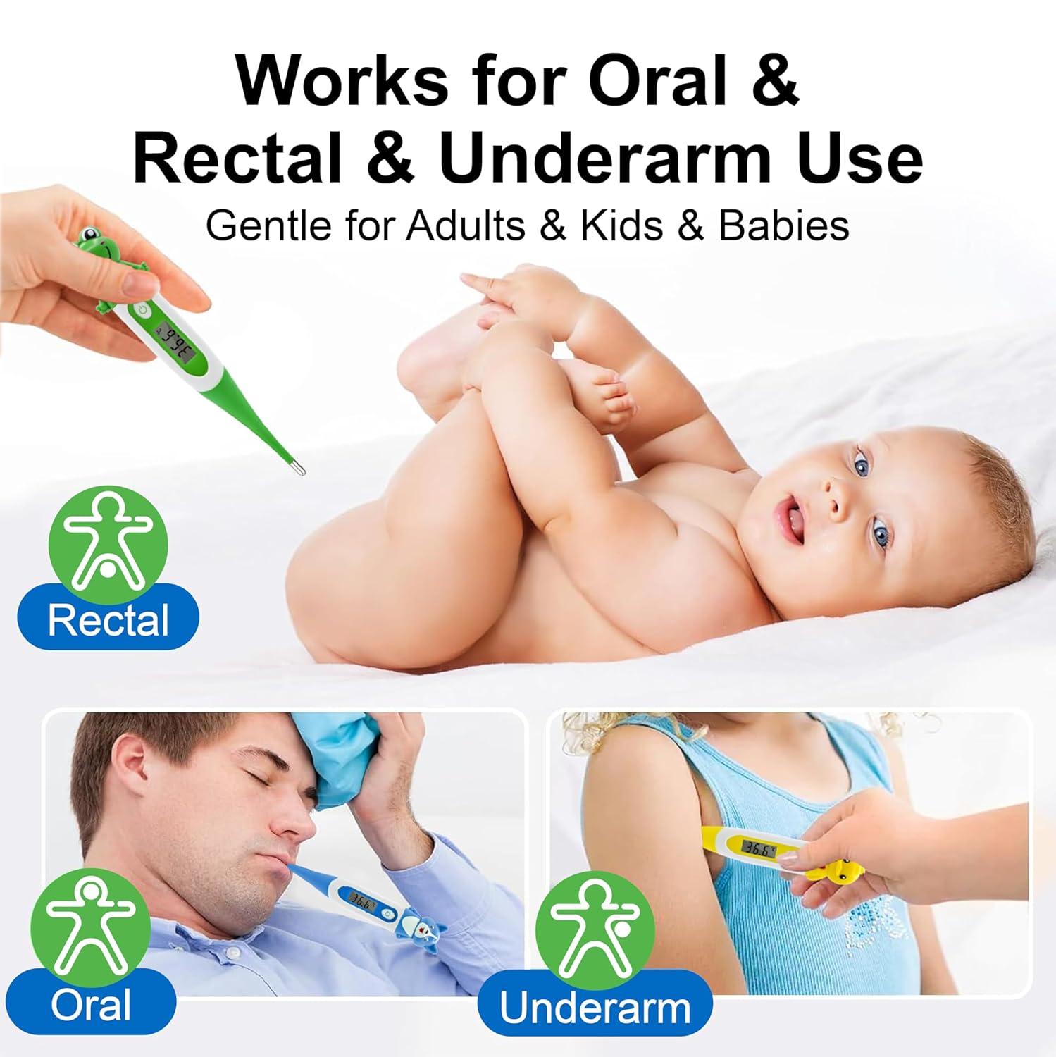 Alternative view of Pepultech Digital Thermometer for Adults & Kids, Cartoon Design Oral Thermometer for Babies, Accurate Body Temperature Reading in 60 Seconds,with Fever Alert Sound Feature - 3 Pack