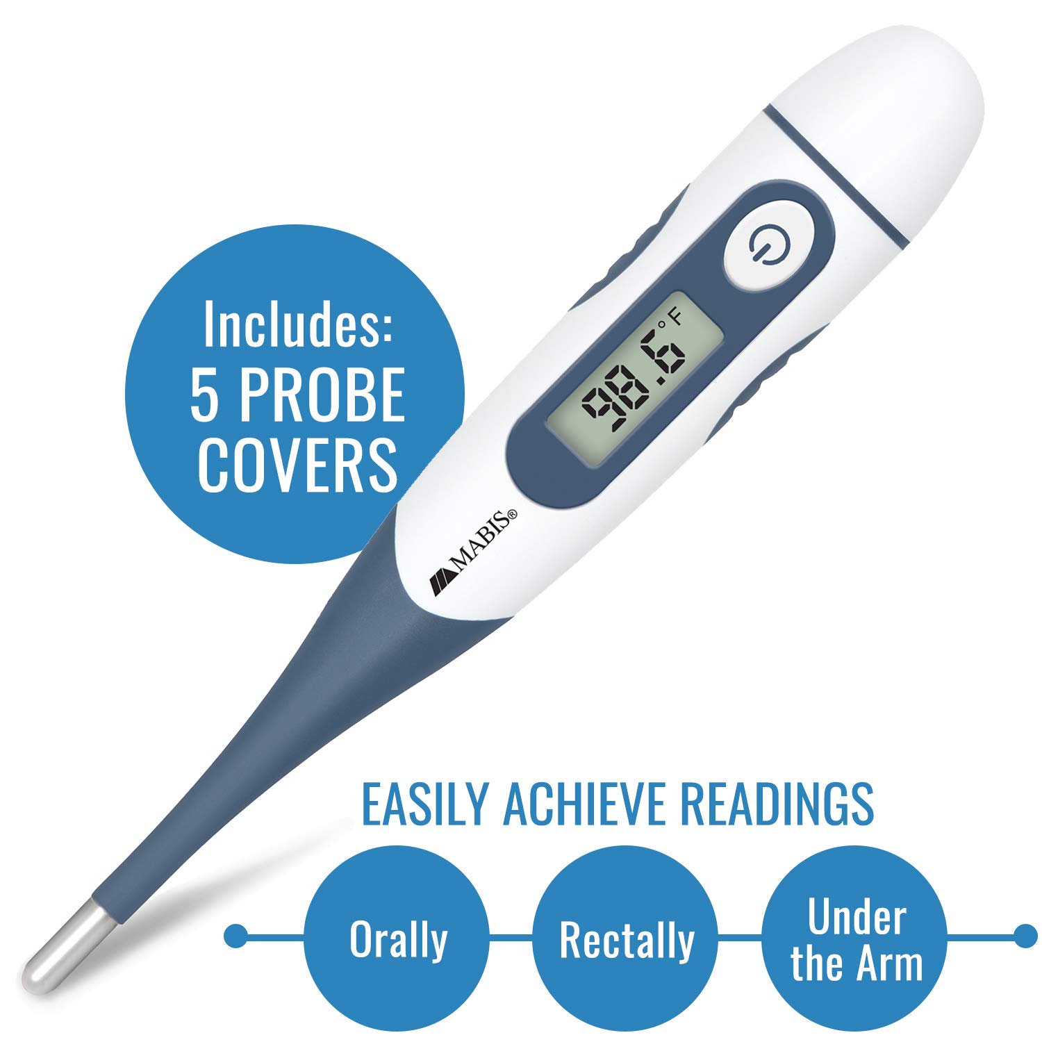 MABIS Digital Thermometer for Babies, Children and Adults for Oral, Rectal or Underarm Use, Blue, 20 Sec