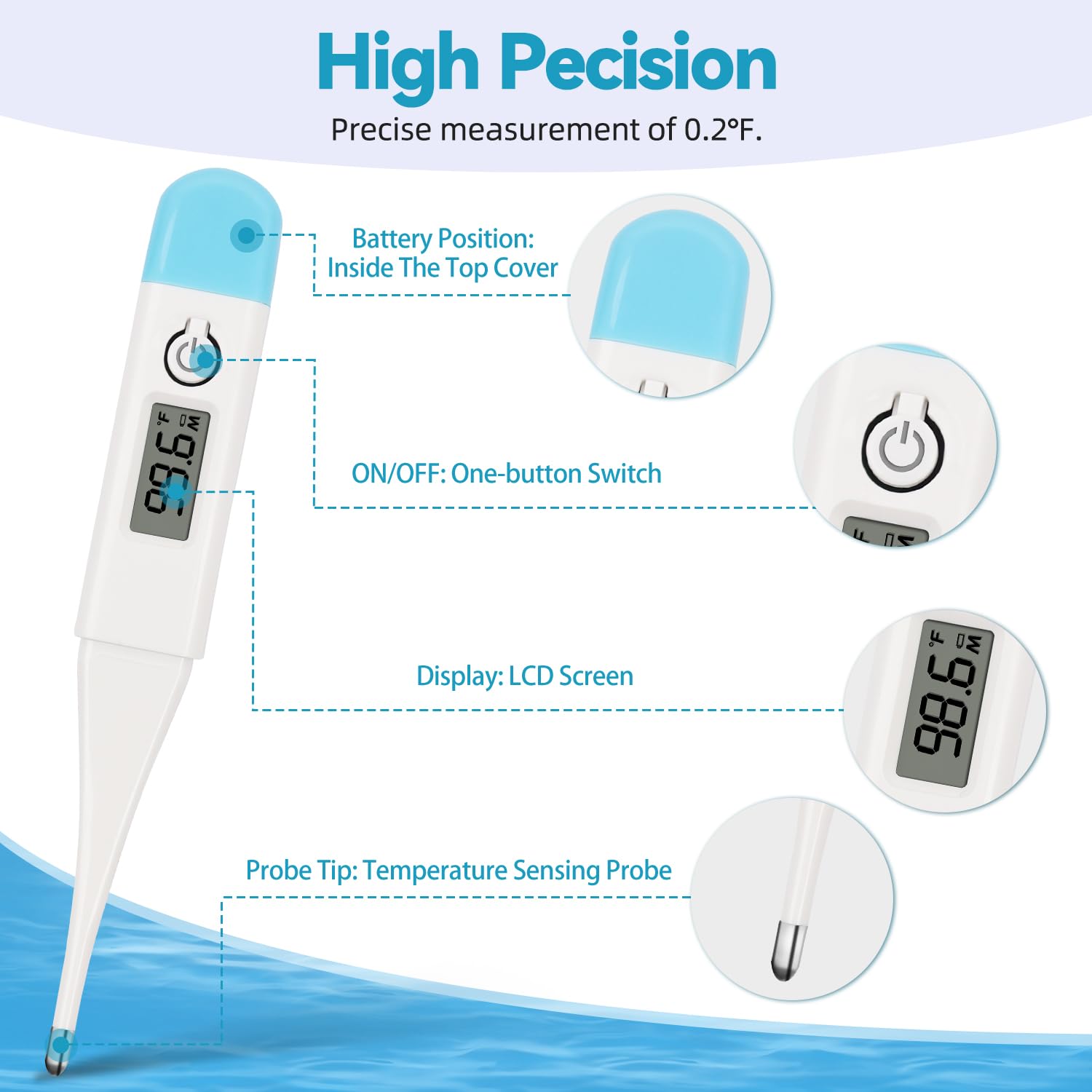 Thermometers for Adults Kids, Digital Fast Accurate Reading Oral Thermometer for Baby Temperature, Water-Resistant Easy-to-Use & Read, Probe Covers Included