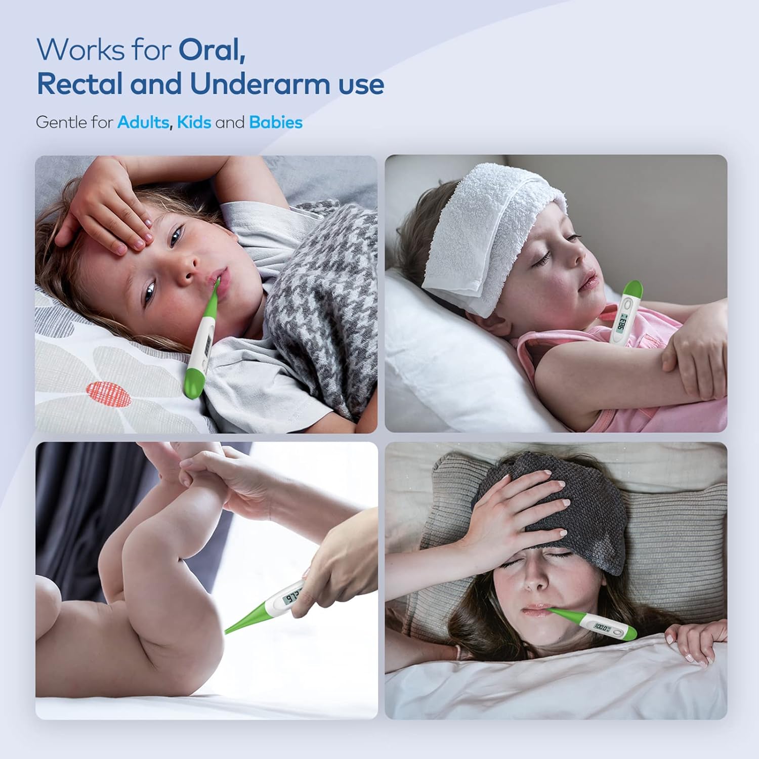 Alternative view of Thermometer for Baby, 2 Packs, Rectal Digital Thermometer with 10 Seconds Fast Reading (Light Blue+Green)