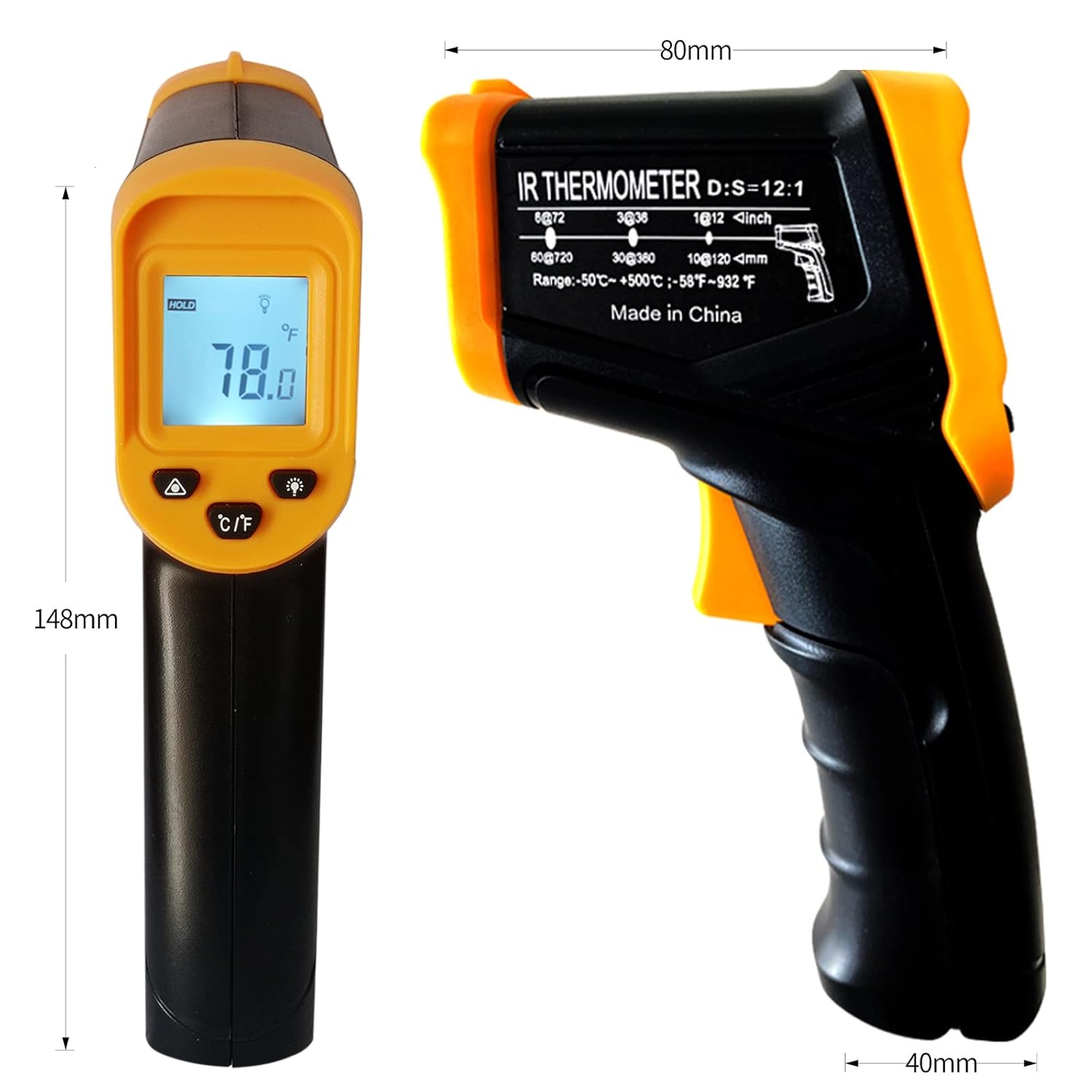 Alternative view of Digital Infrared Thermometer gun for cooking,BBQ,Pizza oven,Ir Thermometer with Backlight,-58℉~932℉(-50℃~500℃) Handheld Non Contact Heat Laser Temperature Gun (Not for Human)