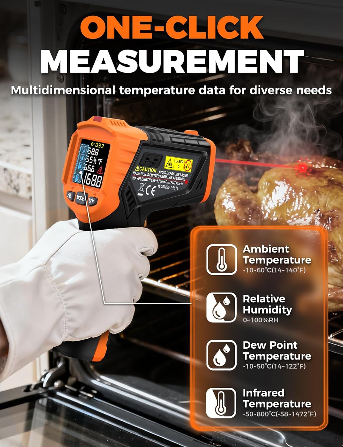 Alternative view of 6-in-1 IM06MAX Temperature Gun,-58-1472°F Infrared/Ambient Temperature Measurement Infrared Thermometers,Industrial Laser Thermometer Gun with 4 in 1 High/Low Temperature Alarm Setting