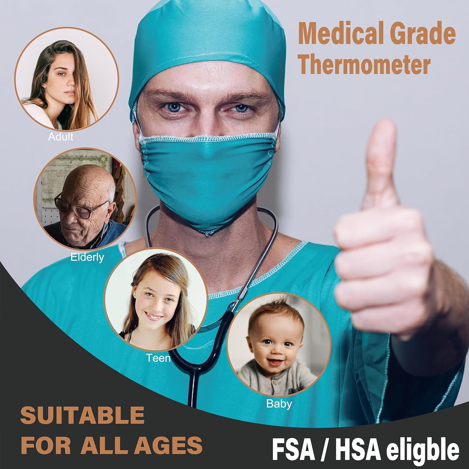 Amplim Baby Thermometer | 3-in-1 Accurate Infrared Thermometer for Ear, Forehead & Touchless, Fever Thermometer for Baby, Infants, Toddlers, Kids & Adults | Base Stand & Clock (Black) - Image 3