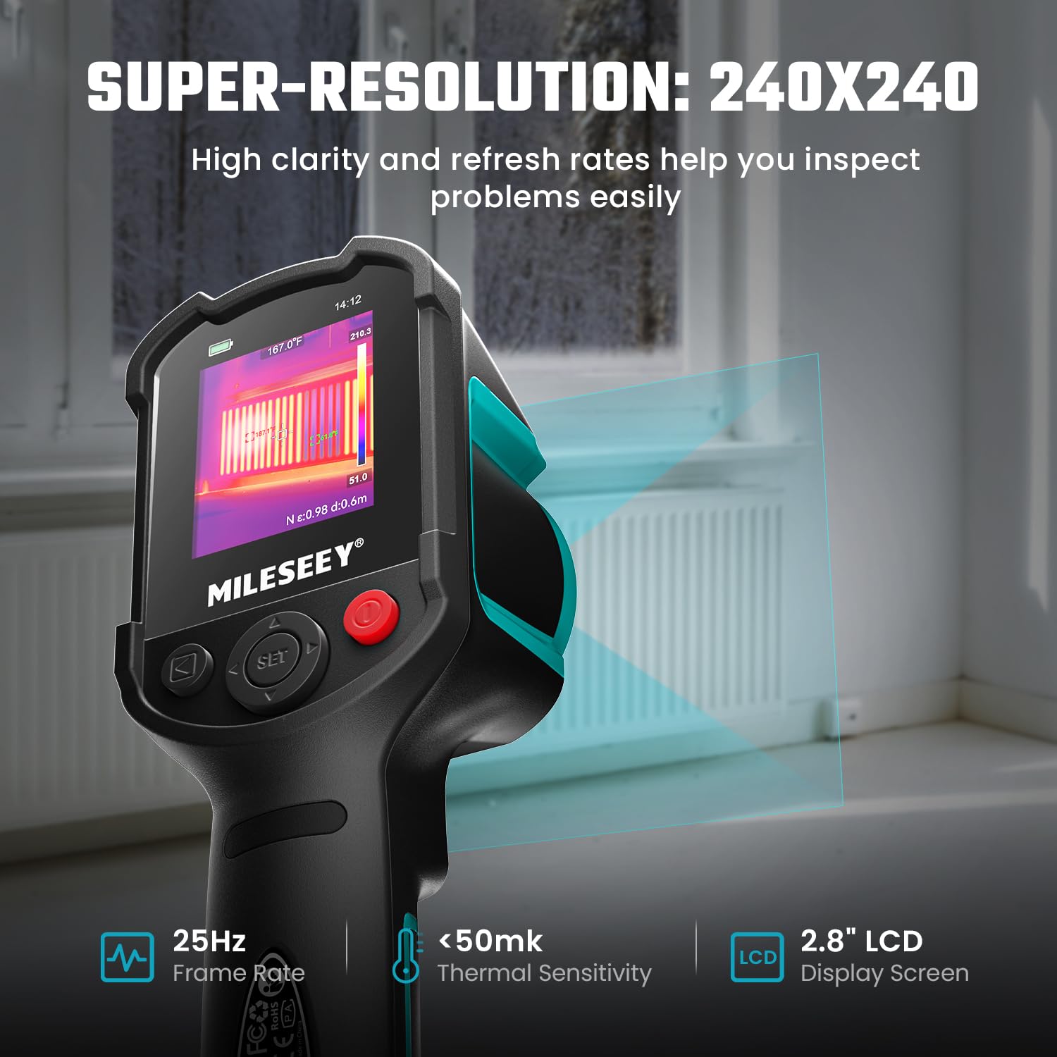 MILESEEY TR10 Thermal Imaging Camera,Super Resolution 192 x 192 Thermal Camera,25 Hz Refresh Rate, -4°F to 1022°F Handheld Infrared Imager,8-Hour Battery Life Infrared Camera