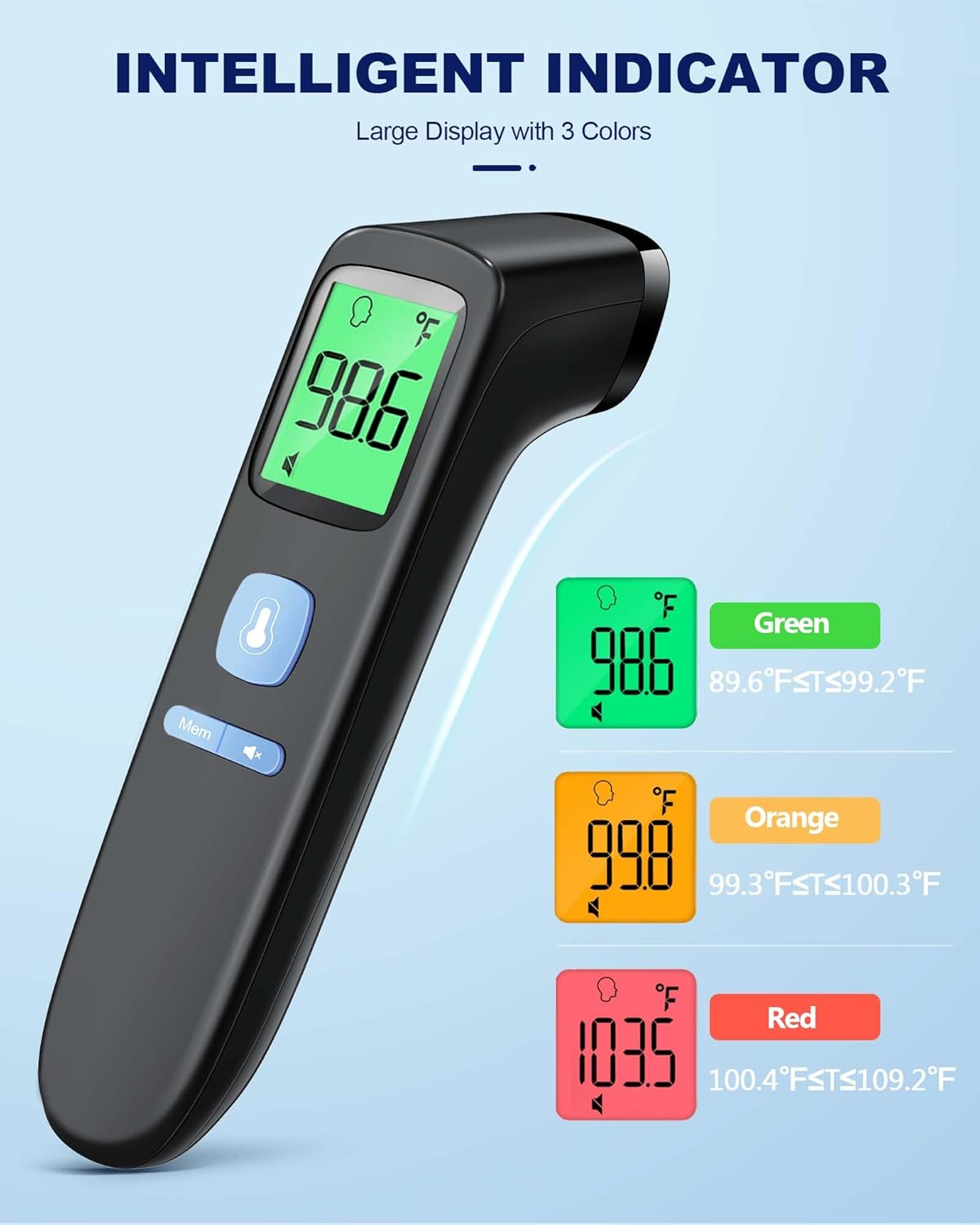 Alternative view of No-Touch Forehead Thermometer for Adults, Infrared Digital Baby Thermometer for Kids, Accurate Reading with Large Display, Mute Mode, Memory Recall, Fever Alarm