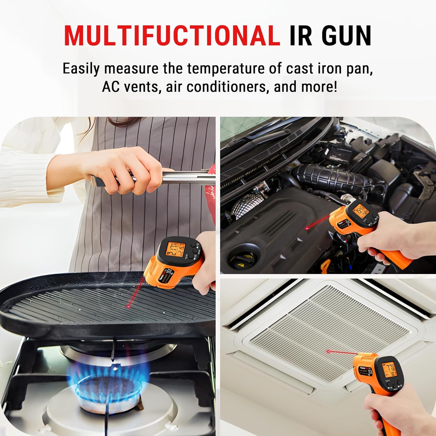 Alternative view of ThermoPro TP30 Infrared Thermometer Gun, Laser Thermometer for Cooking, Pizza Oven, Griddle, Engine, HVAC, Laser Temperature Gun with Adjustable Emissivity & Max Measure -58°F ~1022°F (Not for Human)