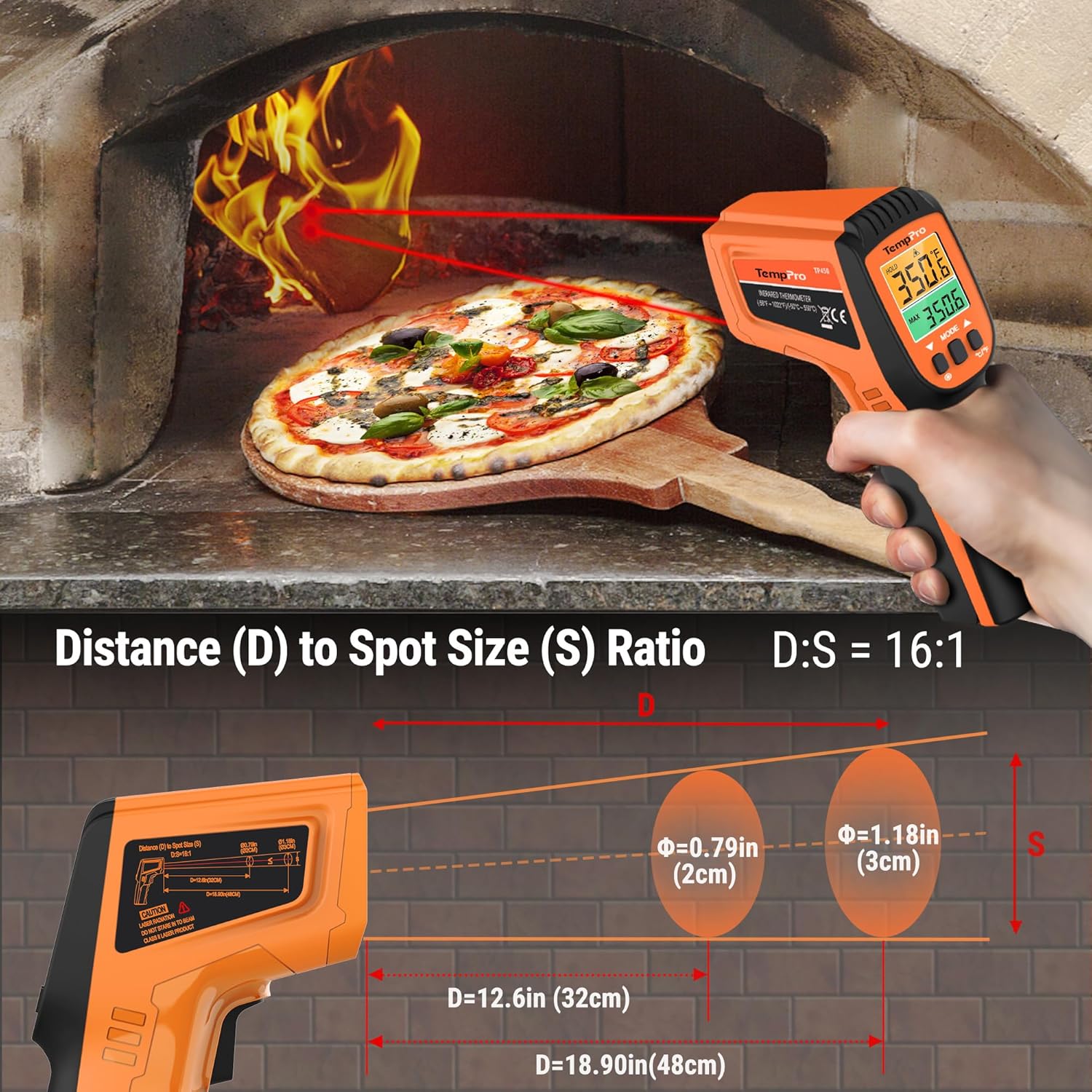 Alternative view of ThermoPro TP450 Dual Laser Temperature Gun for Cooking, Digital Infrared Thermometer for Pizza Oven Grill, Laser Thermometer Gun with Adjustable Emissivity Temp Gun -58℉to 1022℉(Not for Human)