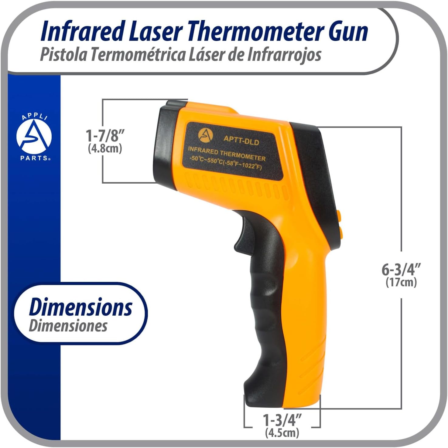 Appli Parts APTT-DLD Infrared Thermometer Gun: Versatile Laser Temperature Measurement Tool for Cooking, HVAC, Engine Diagnostics and More -58 F to 1022 F or Celsius Scale