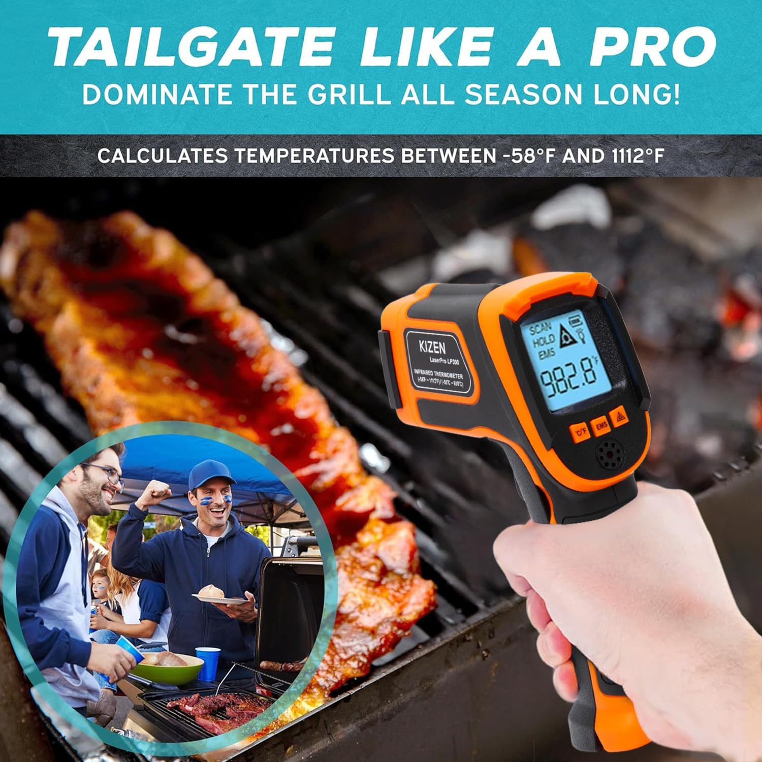 Alternative view of Kizen Infrared Temperature Gun - Handheld Surface Infrared Thermometer for Griddle, Grill, Pizza Oven, Candy, & A/C - Laser Thermometer Gun -58F to 1112F - Surface Temp Gun