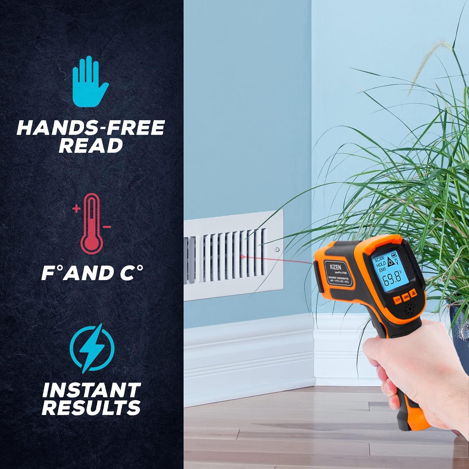 Kizen Infrared Temperature Gun - Handheld Surface Infrared Thermometer for Griddle, Grill, Pizza Oven, Candy, & A/C - Laser Thermometer Gun -58F to 1112F - Surface Temp Gun - Image 3