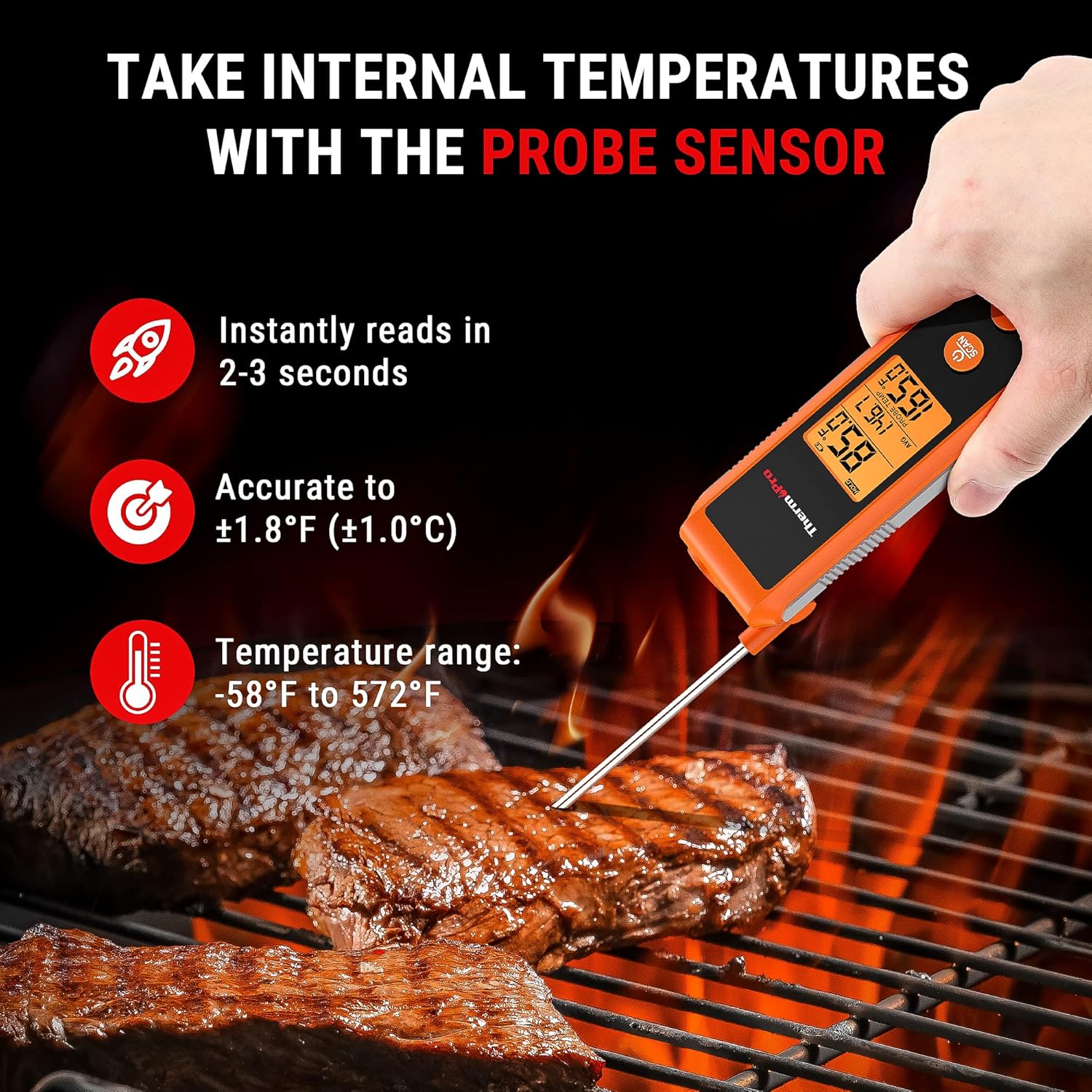 Alternative view of ThermoPro TP420 2-in-1 Instant Read Thermometer for Cooking, Infrared Thermometer Cooking Thermometer with Meat Probe, Non-Contact Laser Meat Thermometer for Griddle Grill Pizza Oven HVAC Pool